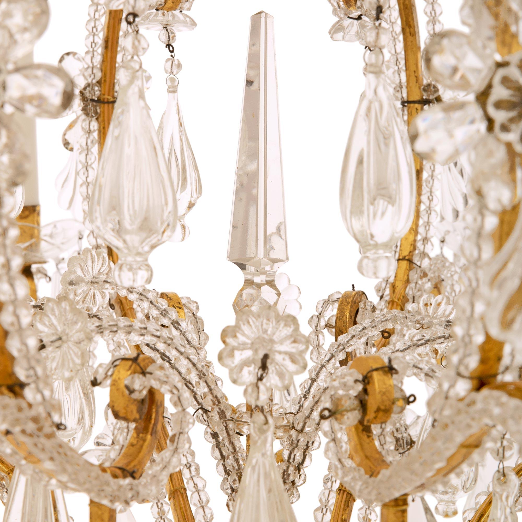 French 19th century Louis XV st. Gilt Metal and cut Glass chandelier For Sale 1