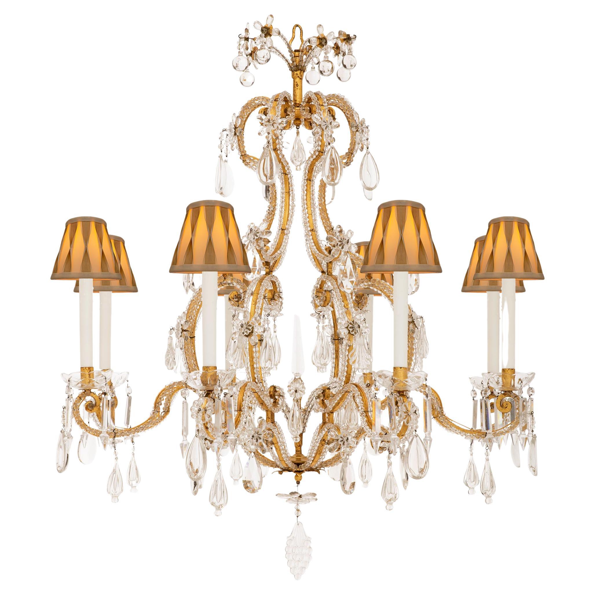 French 19th century Louis XV st. Gilt Metal and cut Glass chandelier