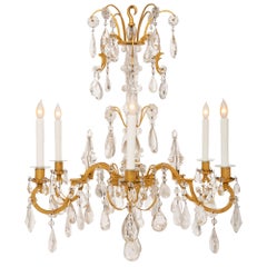French 19th Century Louis XV St. Gilt Metal and Rock Crystal Chandelier
