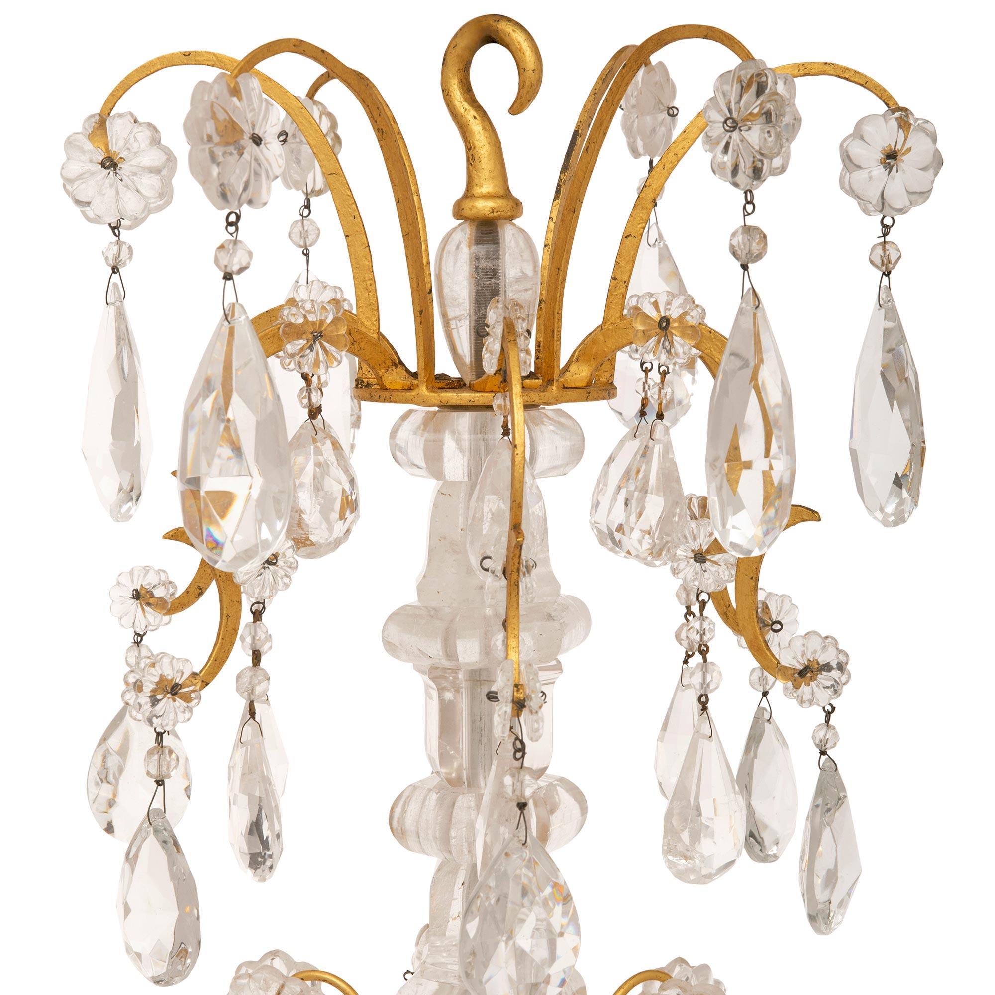 French 19th Century Louis XV St. Gilt Metal and Rock Crystal Chandelier In Good Condition For Sale In West Palm Beach, FL