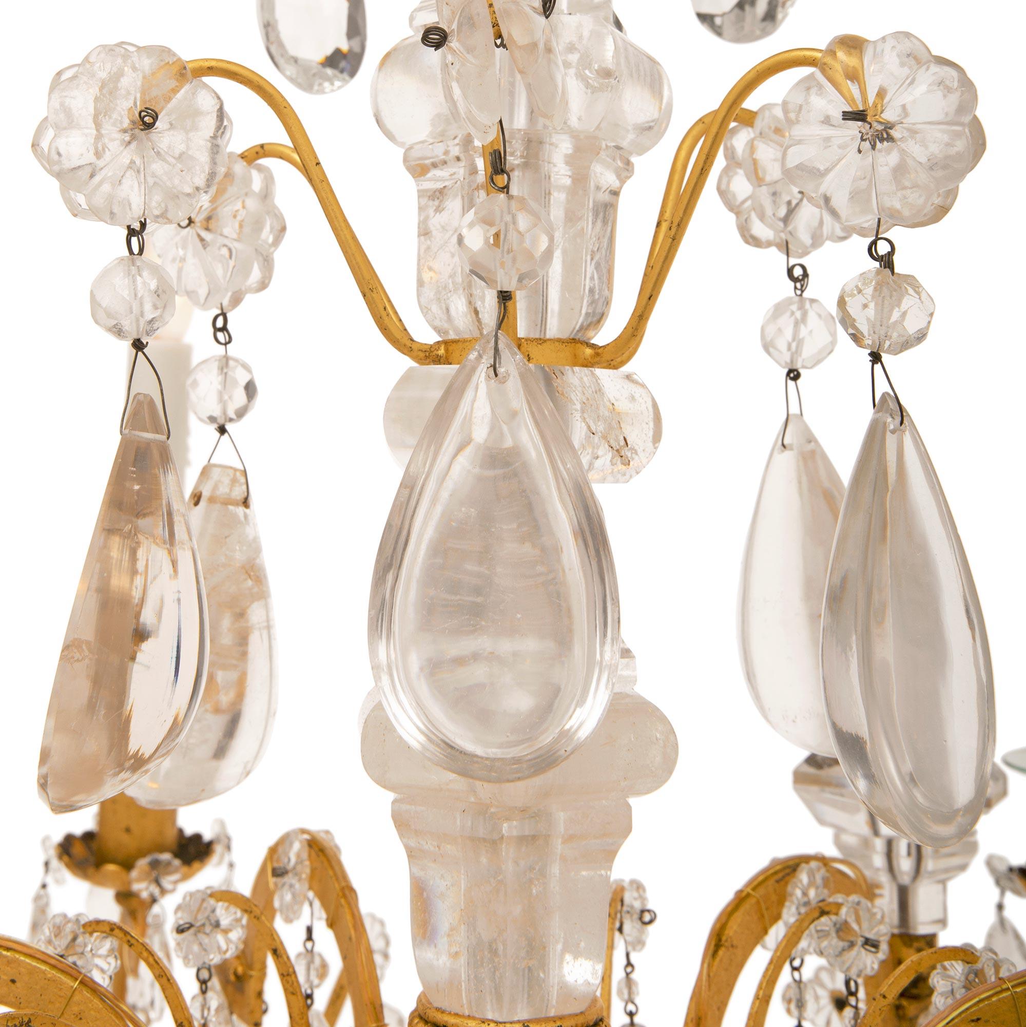French 19th Century Louis XV St. Gilt Metal and Rock Crystal Chandelier For Sale 1