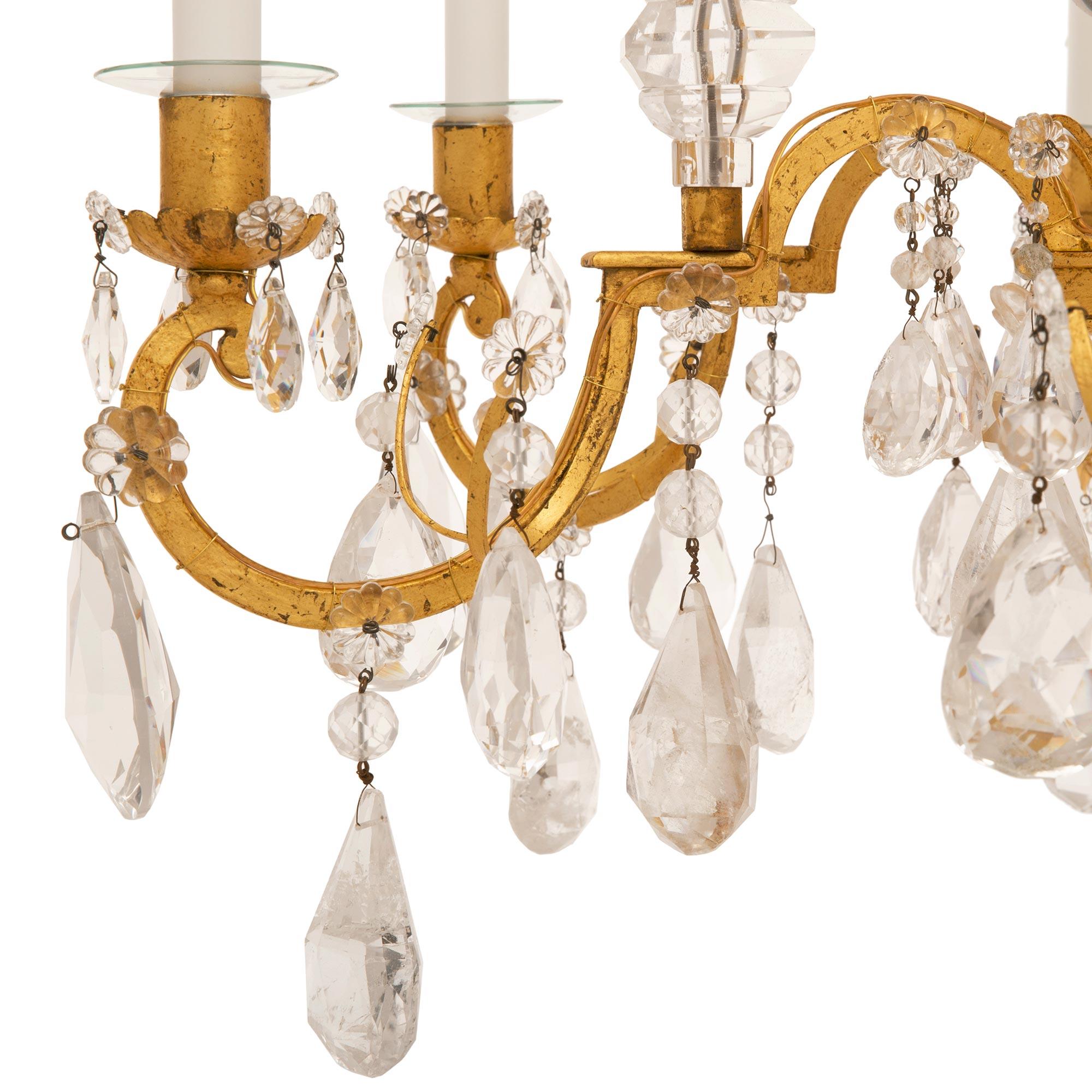 French 19th Century Louis XV St. Gilt Metal and Rock Crystal Chandelier For Sale 2