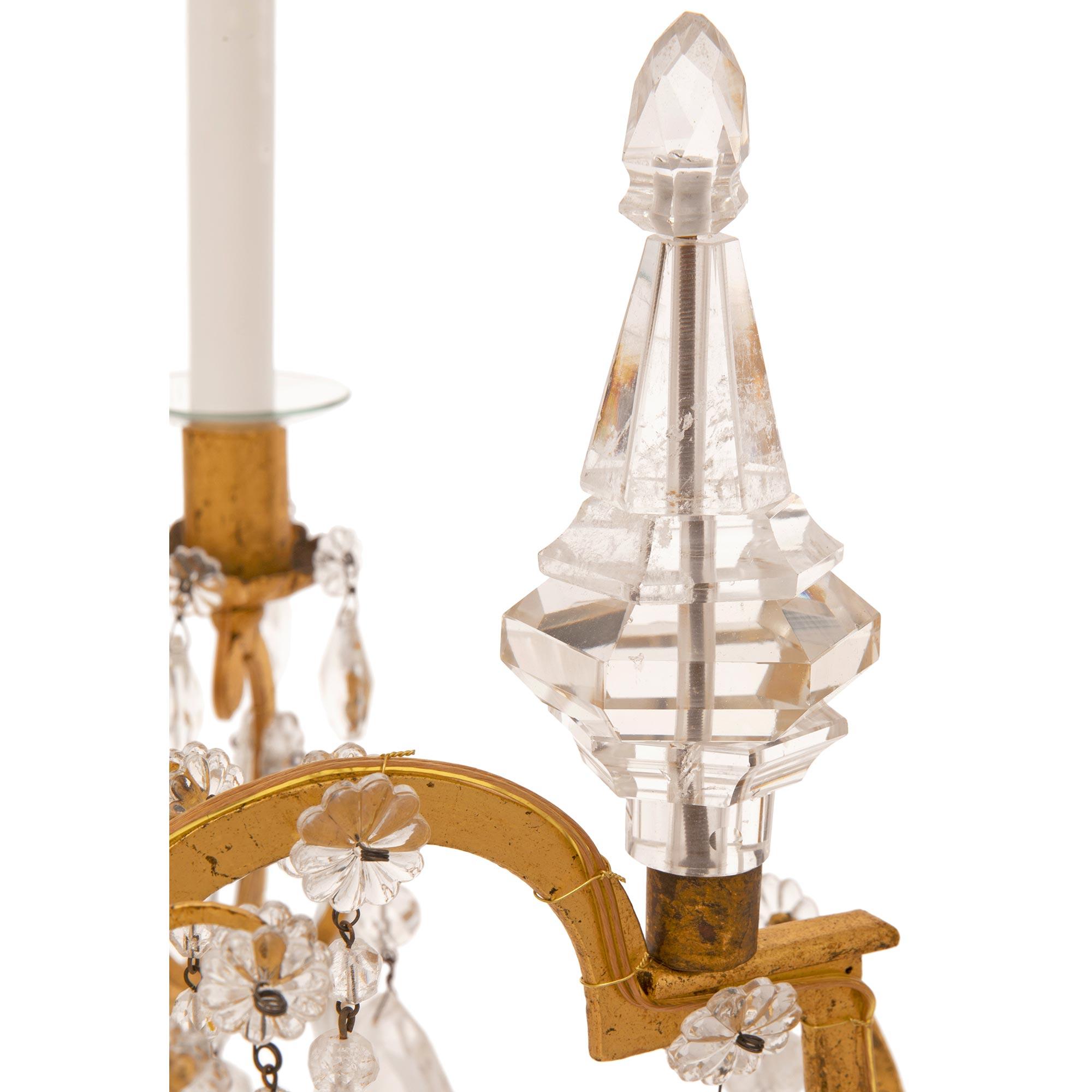 French 19th Century Louis XV St. Gilt Metal and Rock Crystal Chandelier For Sale 3