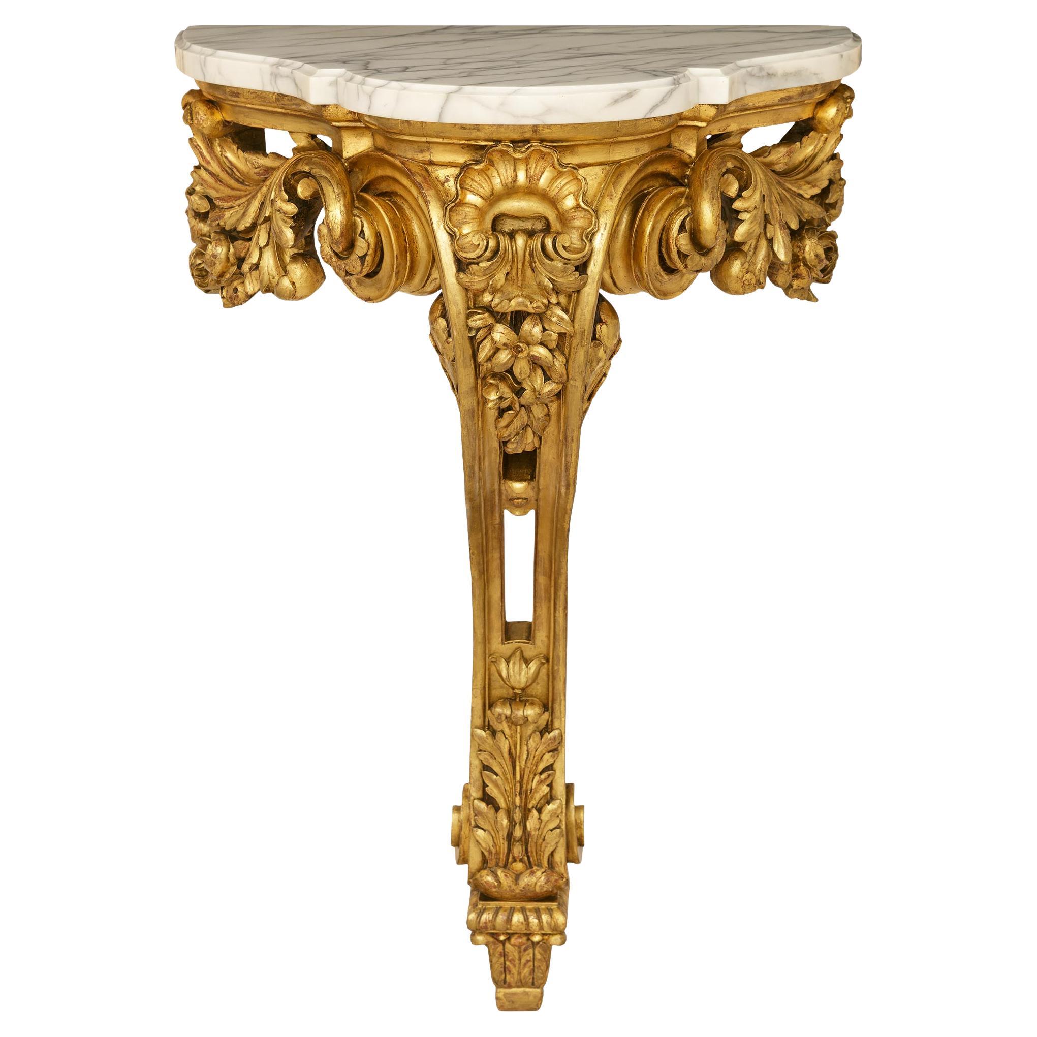 French 19th century Louis XV st. Giltwood and Carrara marble console