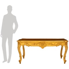 Französisch 19. Jahrhundert Louis XV st. Giltwood und Leder Mitte Tisch / Schreibtisch