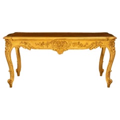 Used French 19th century Louis XV st. Giltwood and leather center table/desk