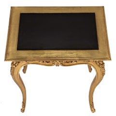 French 19th Century Louis XV St. Giltwood and Leather Side Table