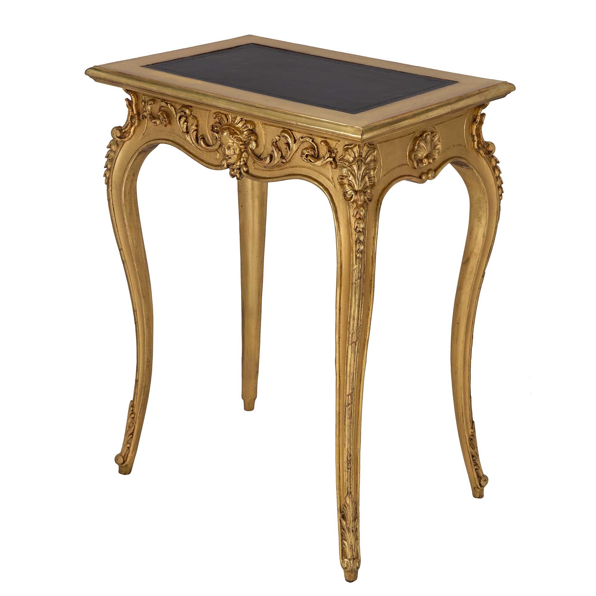 French 19th Century Louis XV St. Giltwood and Leather Side Table In Good Condition For Sale In West Palm Beach, FL