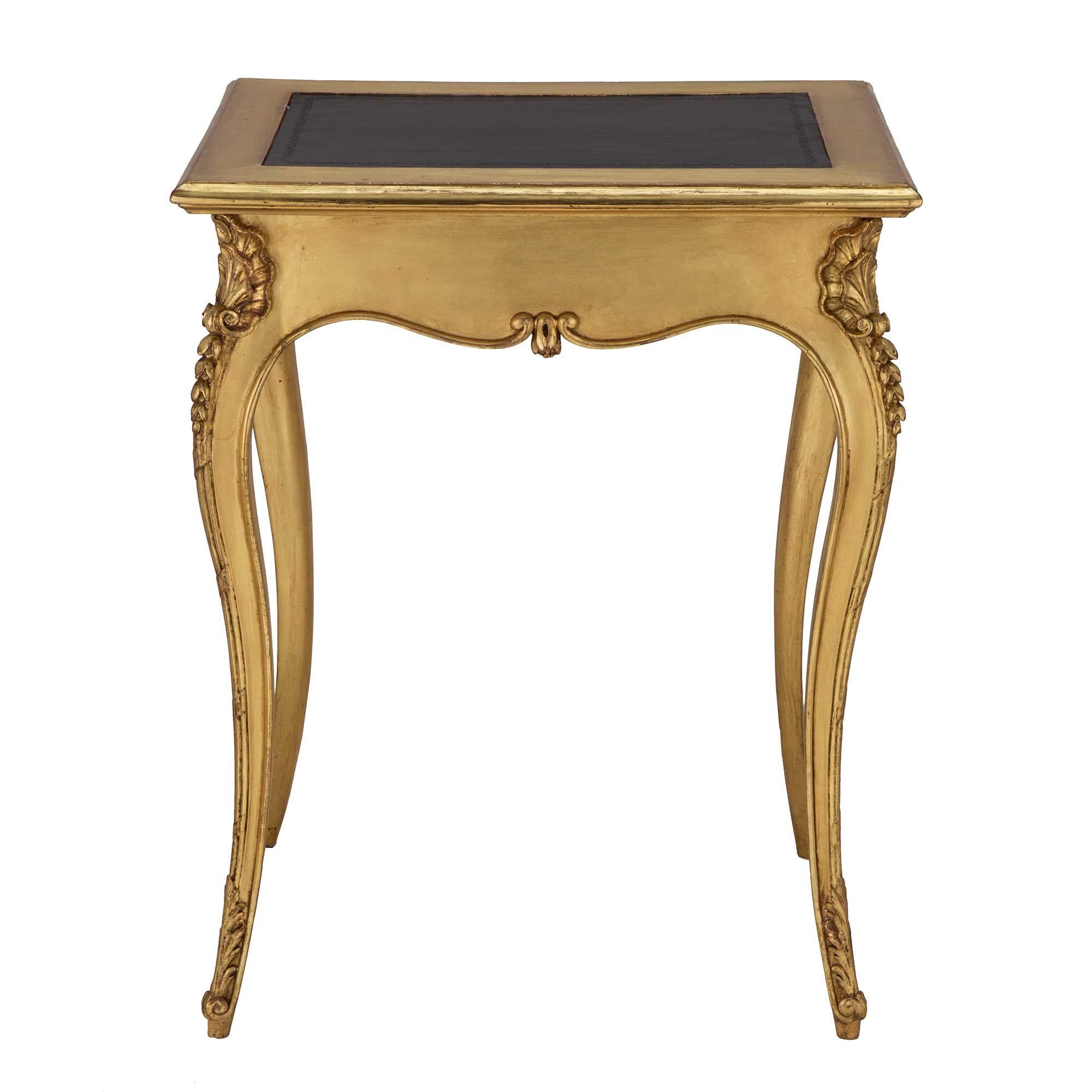 French 19th Century Louis XV St. Giltwood and Leather Side Table For Sale 2