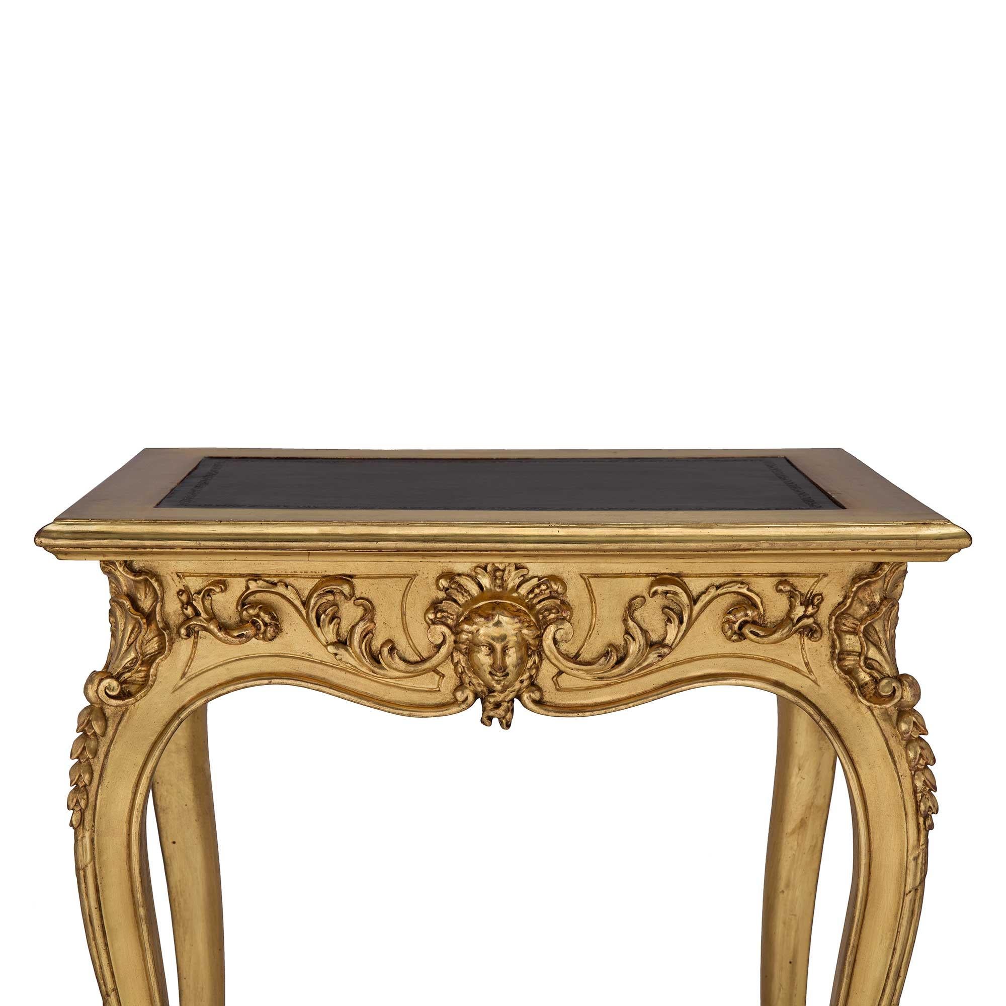 French 19th Century Louis XV St. Giltwood and Leather Side Table For Sale 3