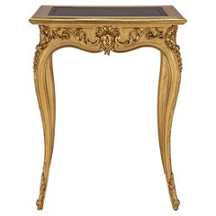French 19th Century Louis XV St. Giltwood and Leather Side Table