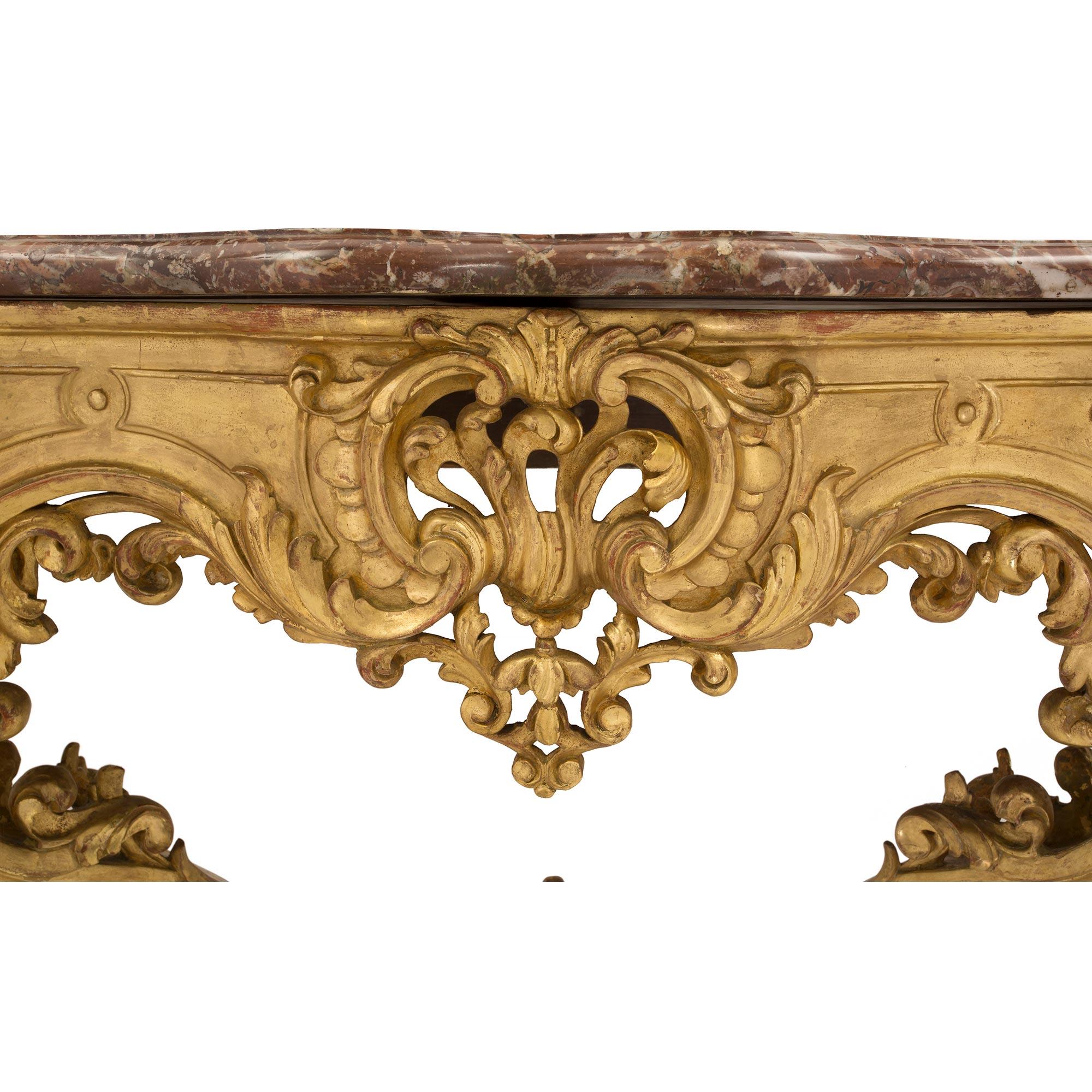 French 19th Century Louis XV St. Giltwood and Marble Wall Mounted Console For Sale 2