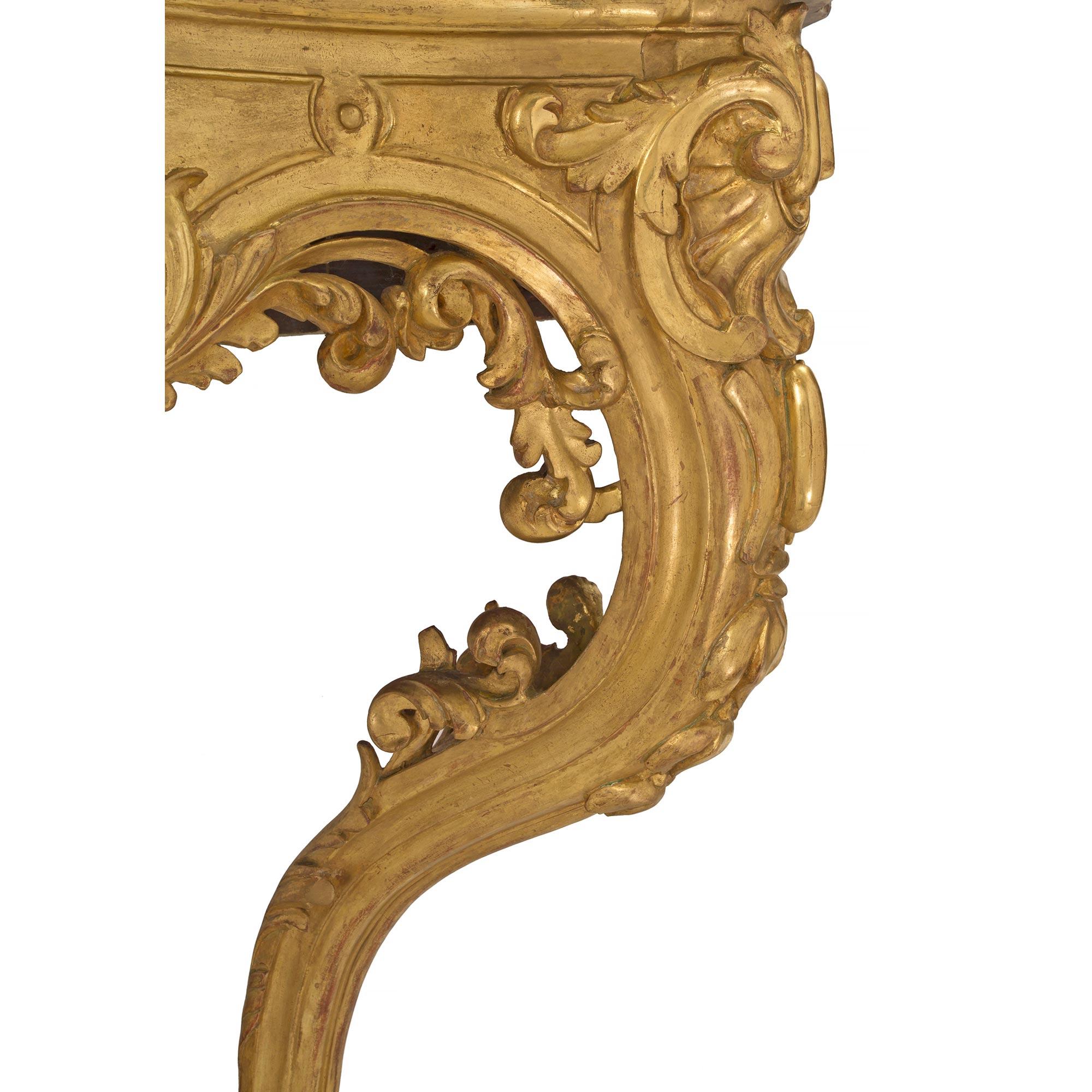 French 19th Century Louis XV St. Giltwood and Marble Wall Mounted Console For Sale 4