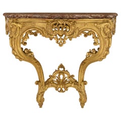 French 19th Century Louis XV St. Giltwood and Marble Wall Mounted Console