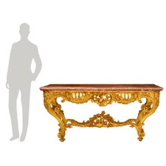 French 19th Century Louis XV St. Giltwood and Rouge De Languedoc Marble Console