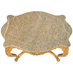 French 19th Century Louis XV St. Giltwood And Vert Campan Marble Center Table