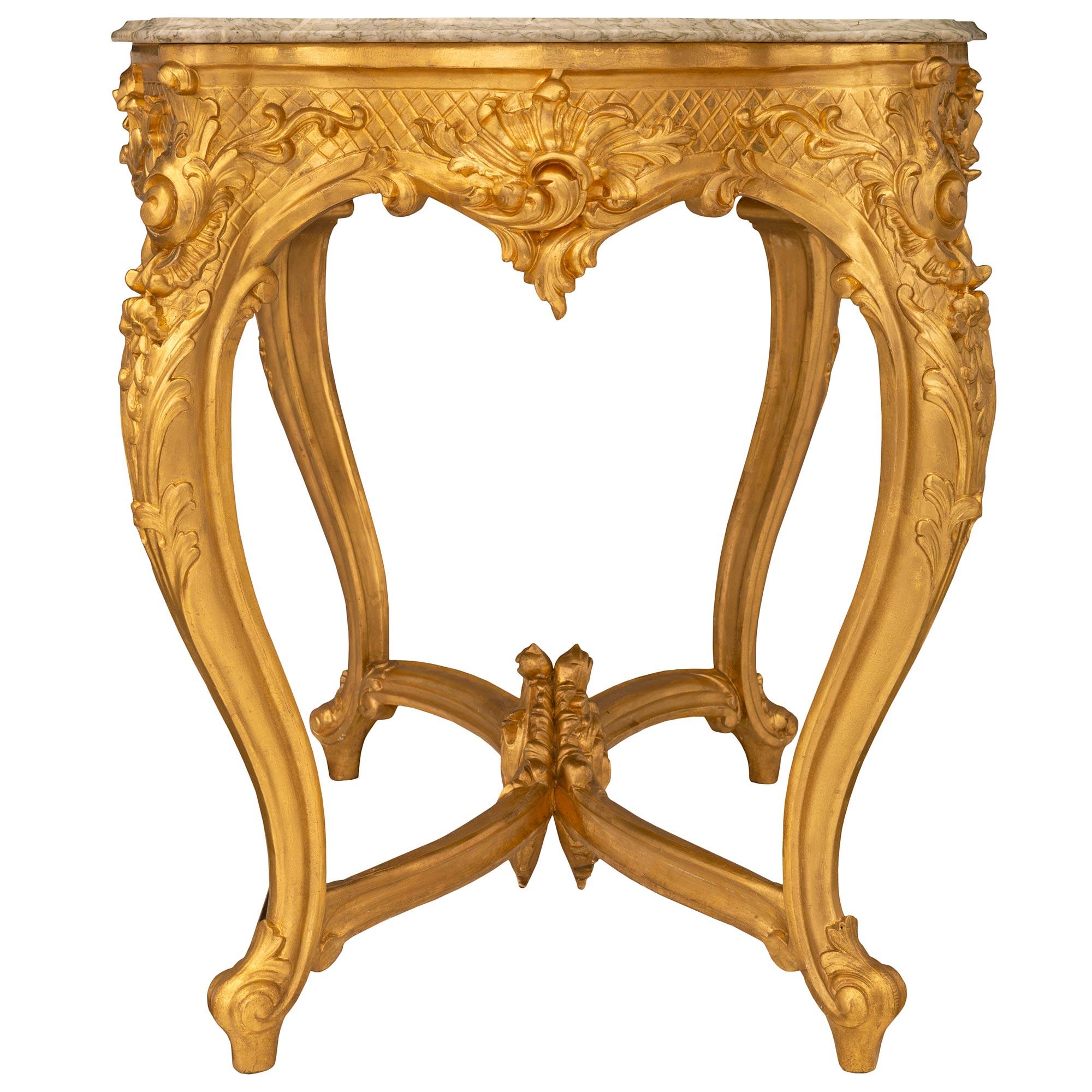 French 19th Century Louis XV St. Giltwood And Vert Campan Marble Center Table For Sale 1