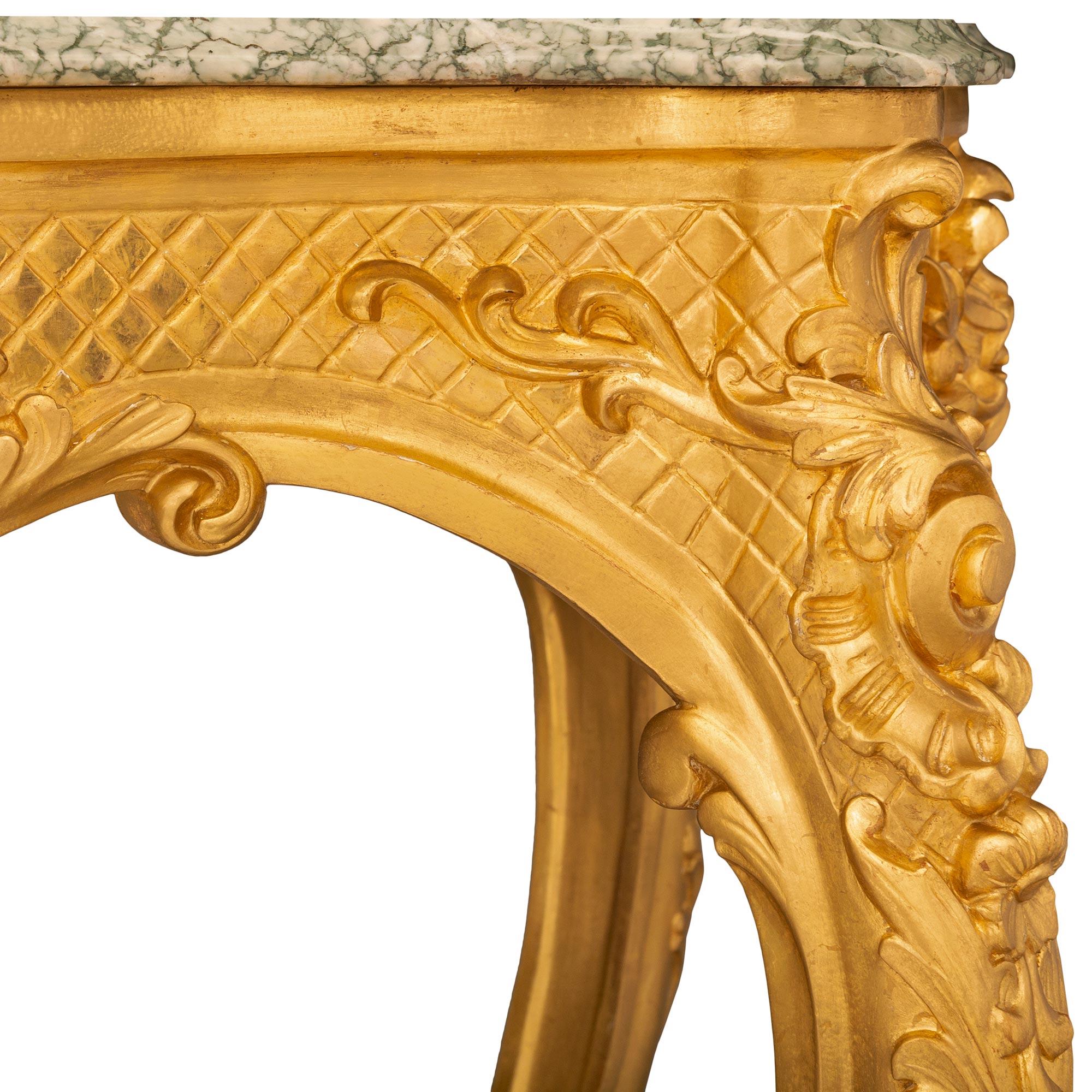 French 19th Century Louis XV St. Giltwood And Vert Campan Marble Center Table For Sale 2