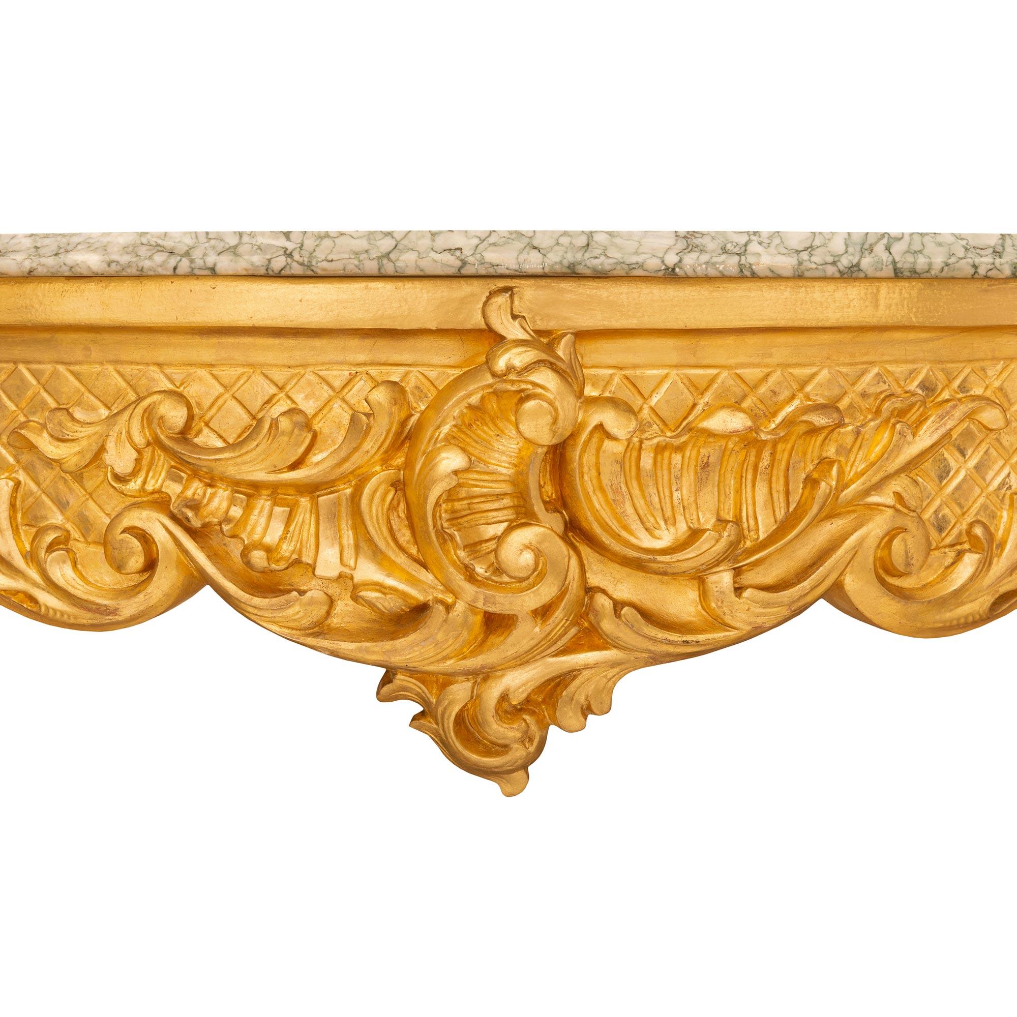 French 19th Century Louis XV St. Giltwood And Vert Campan Marble Center Table For Sale 3
