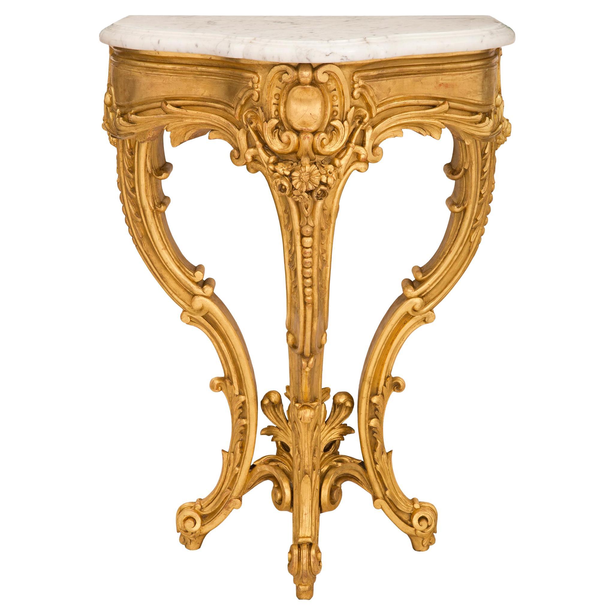 French 19th century Louis XV st. giltwood and white Carrara marble ...