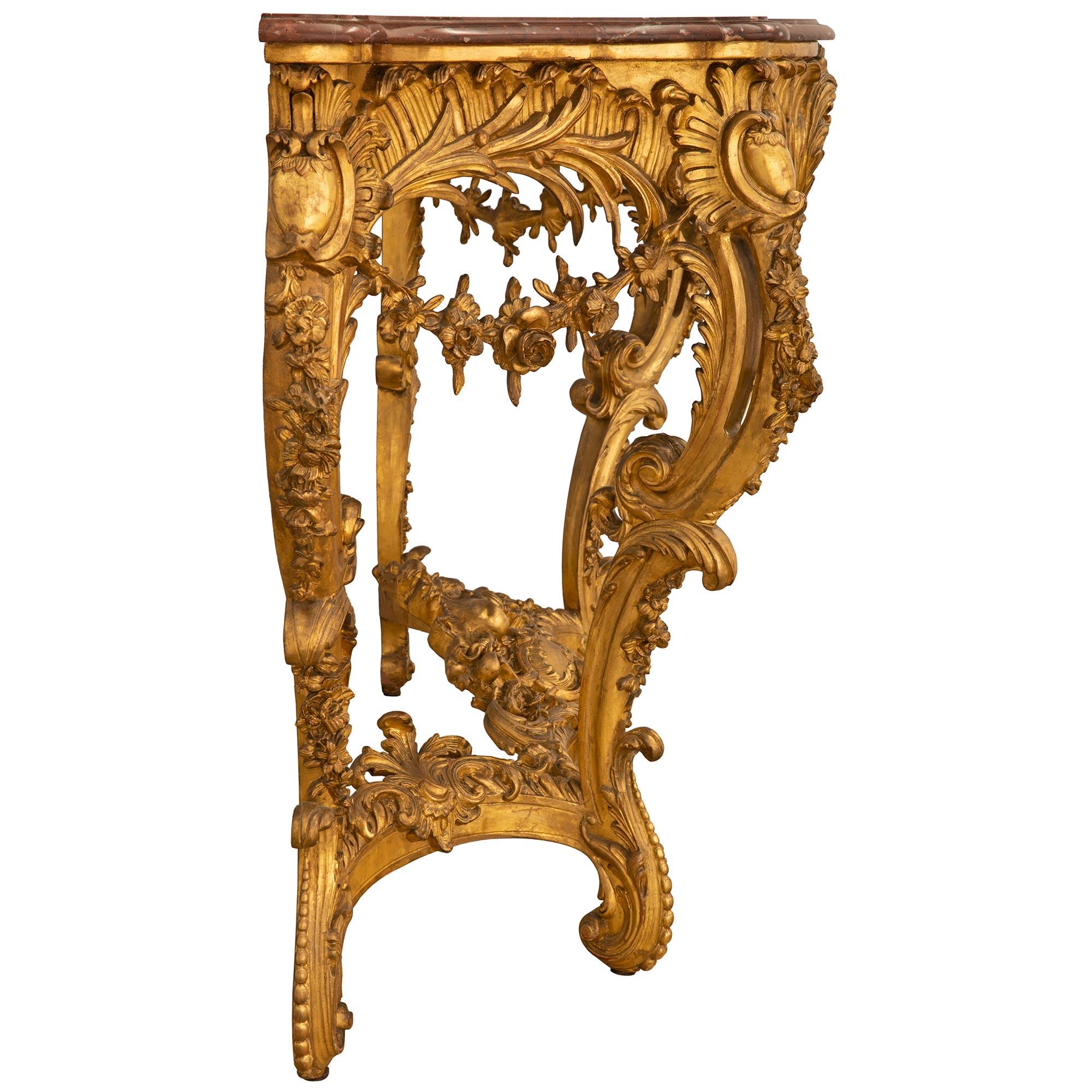 French 19th Century Louis XV St. Giltwood Console with the Original Marble Top For Sale 2