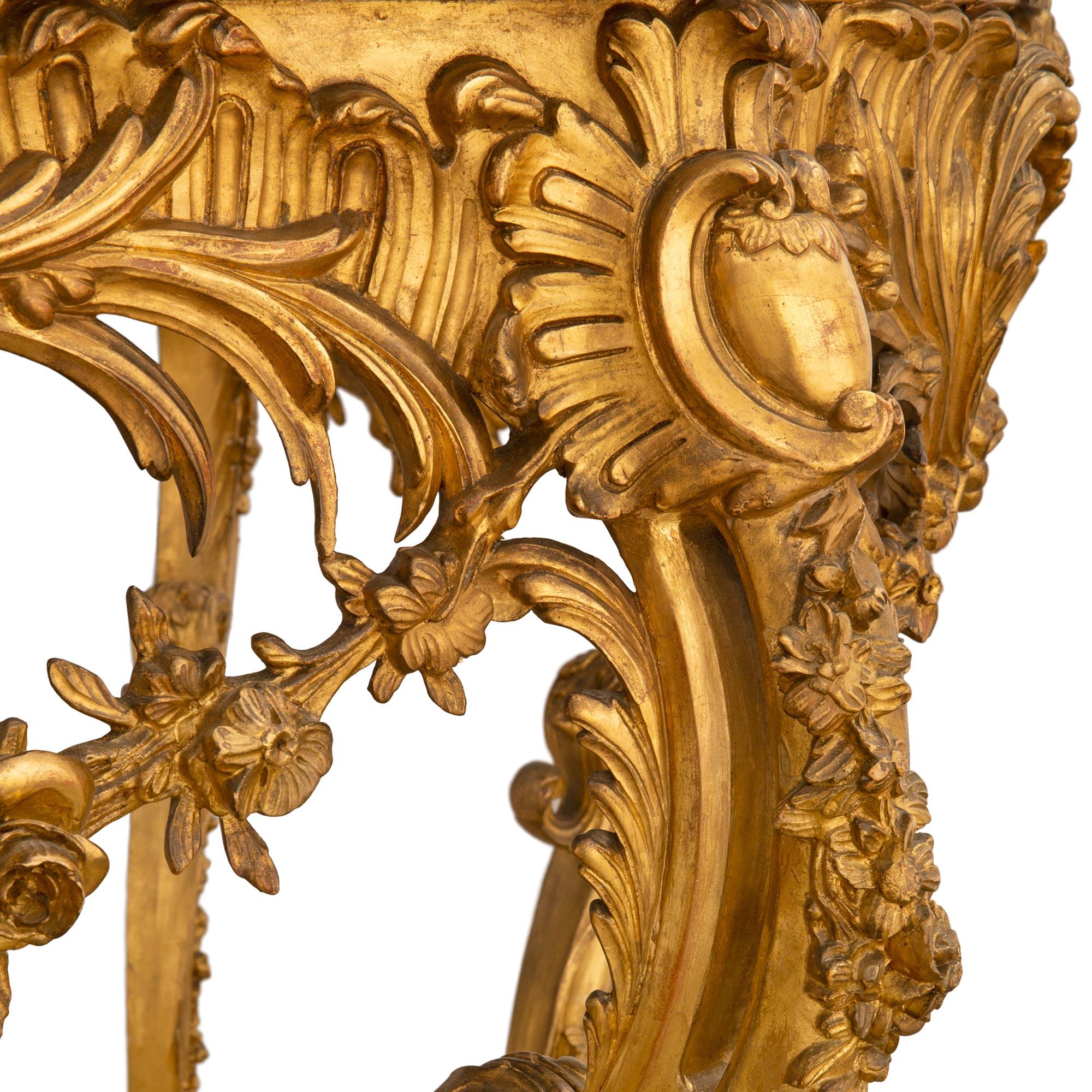 French 19th Century Louis XV St. Giltwood Console with the Original Marble Top For Sale 3