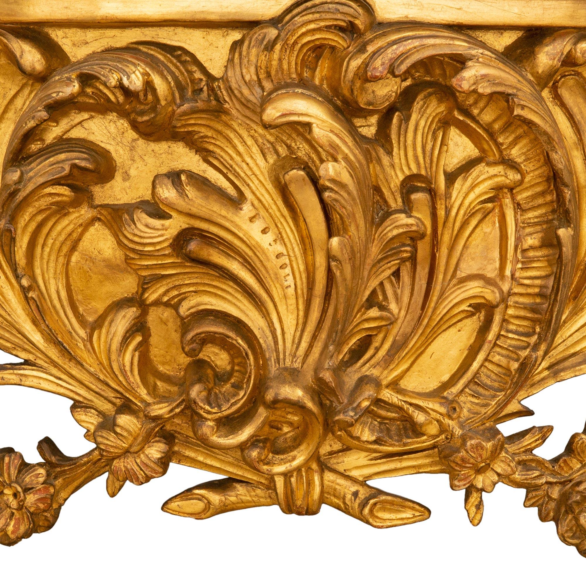 French 19th Century Louis XV St. Giltwood Console with the Original Marble Top For Sale 4