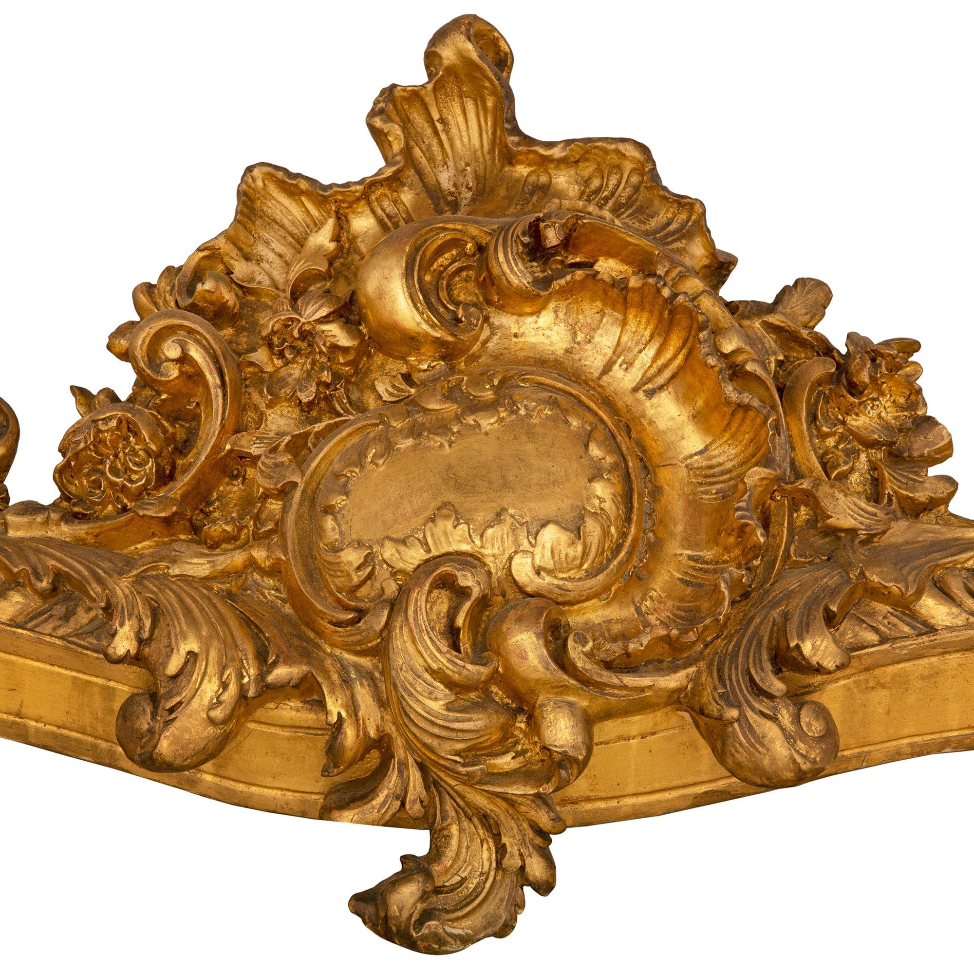 French 19th Century Louis XV St. Giltwood Console with the Original Marble Top For Sale 6