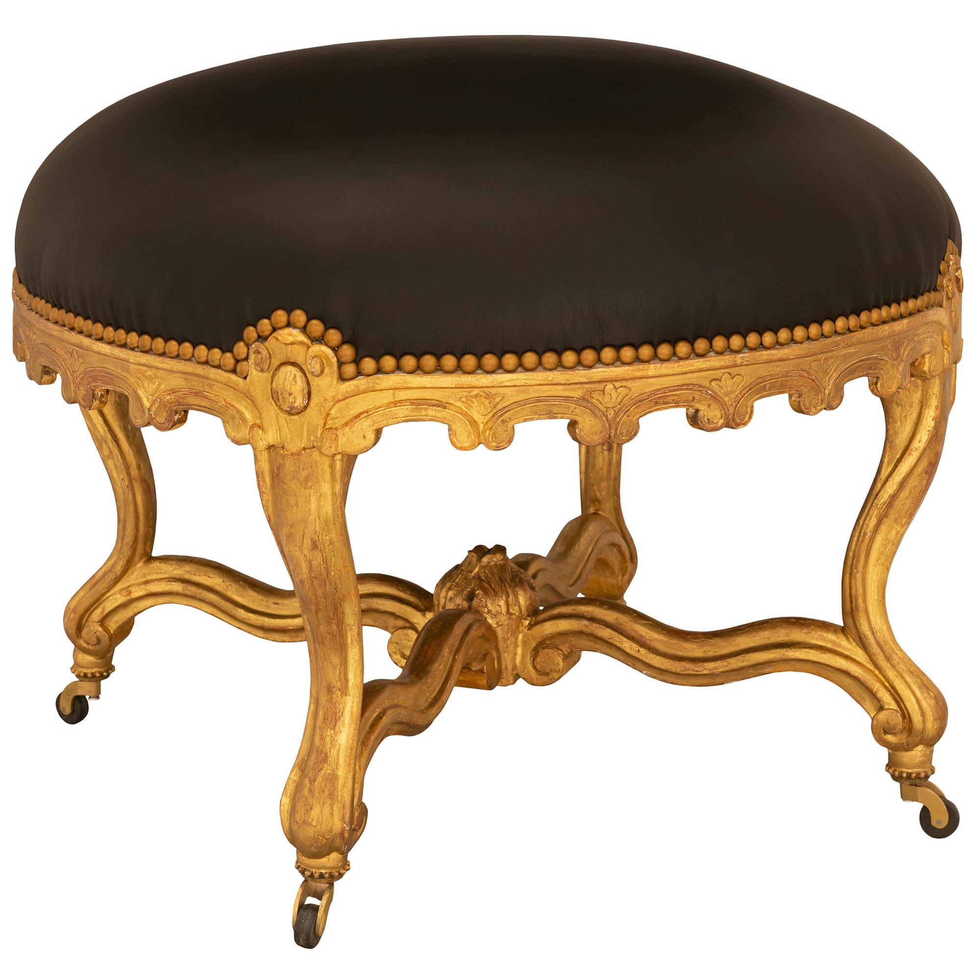 French, 19th Century, Louis XV St, Giltwood Stool For Sale 1