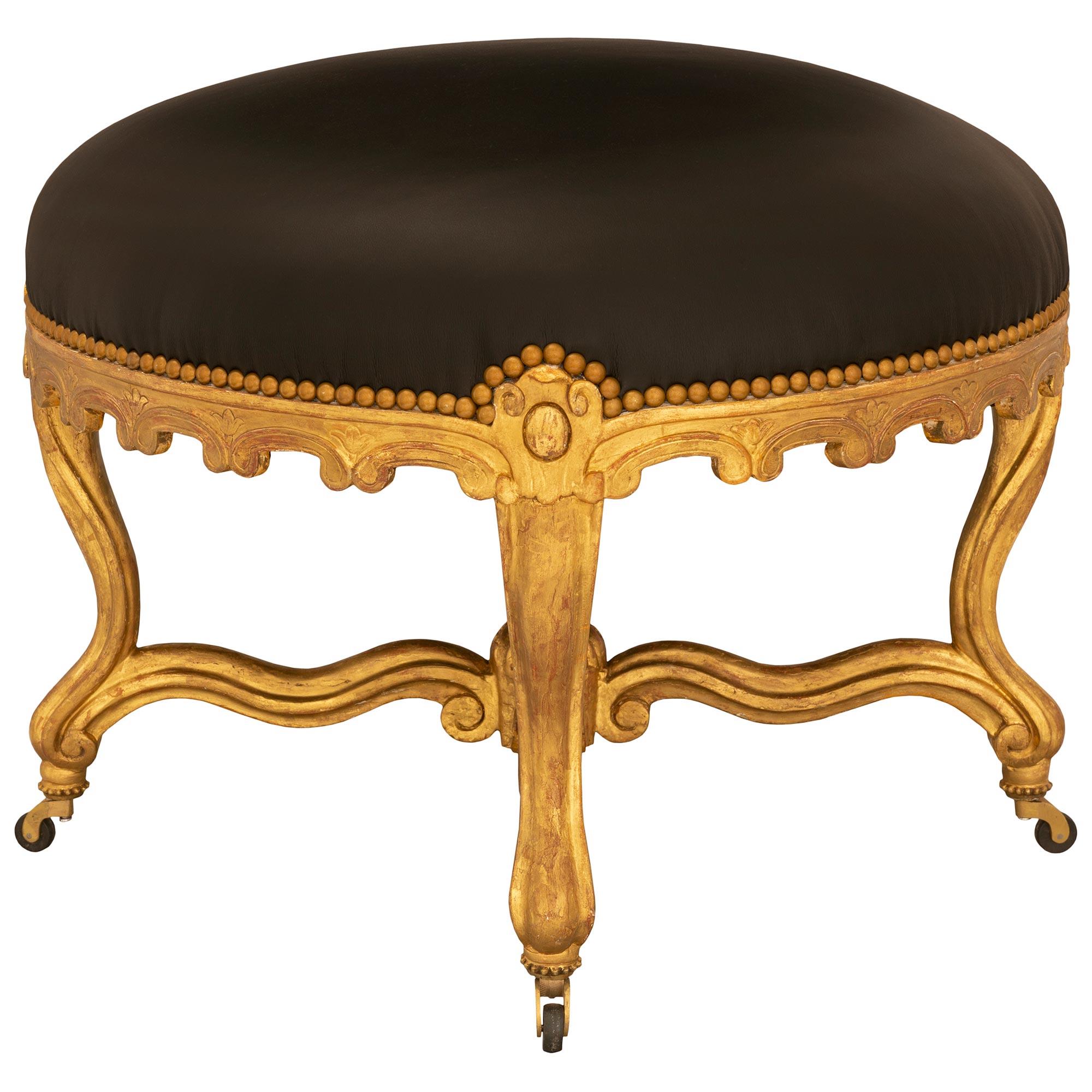French, 19th Century, Louis XV St, Giltwood Stool For Sale 2
