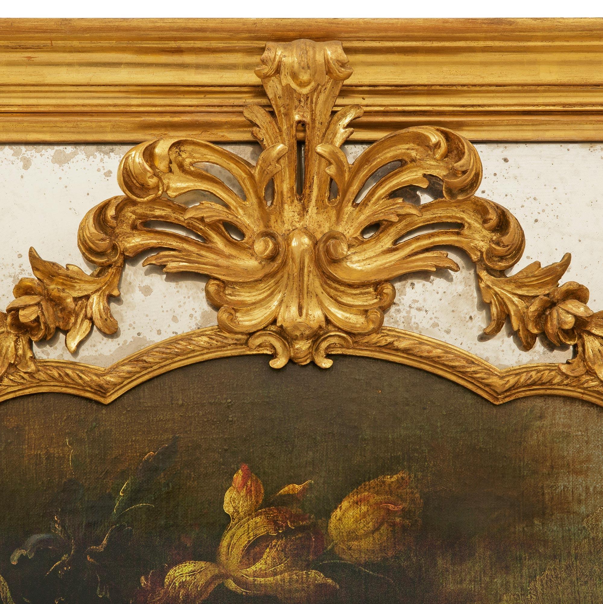 Specchio Trumeau francese del XIX secolo in legno di gilt Luigi XV in vendita 1