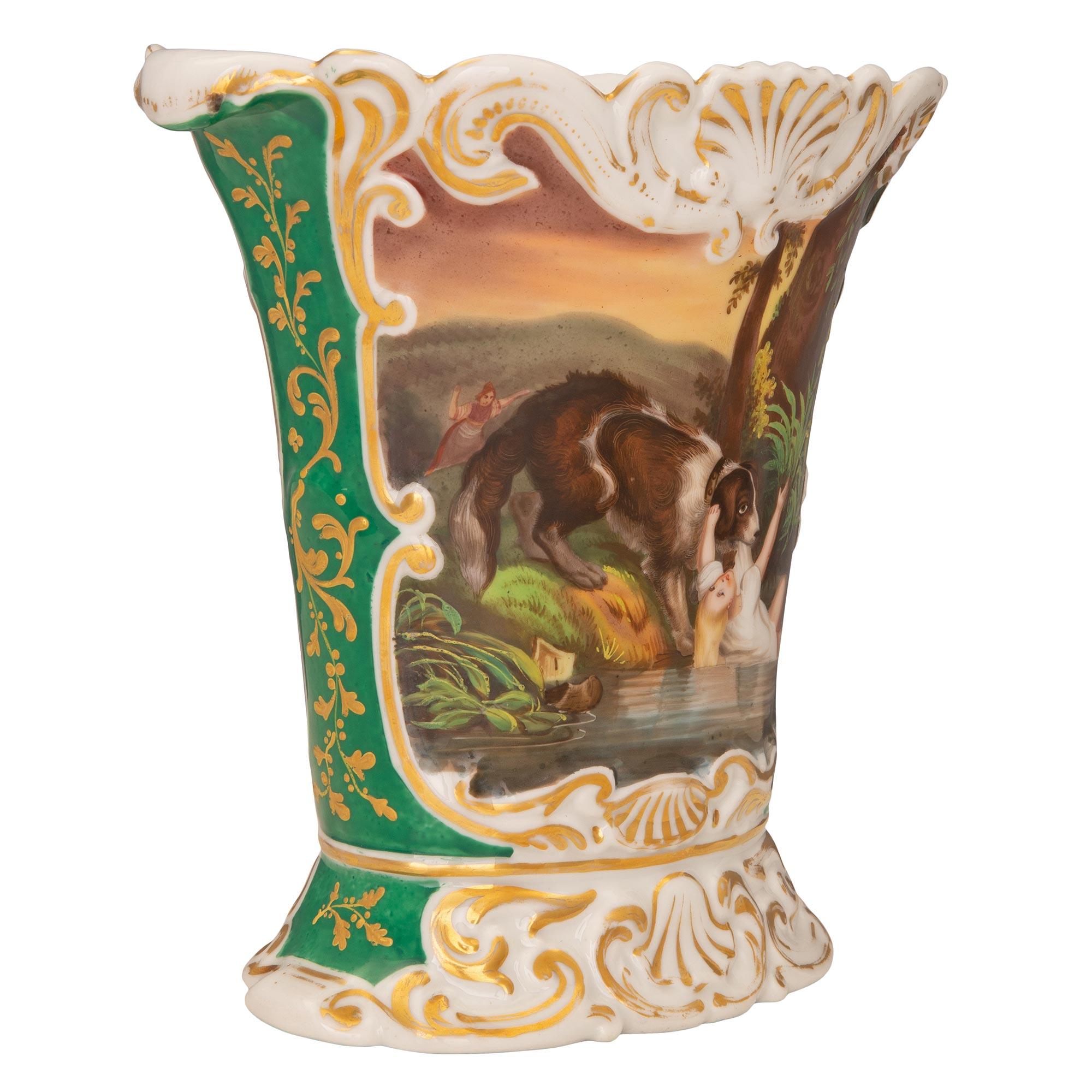 French 19th Century Louis XV St. Hand Painted Porcelain Vase In Good Condition For Sale In West Palm Beach, FL