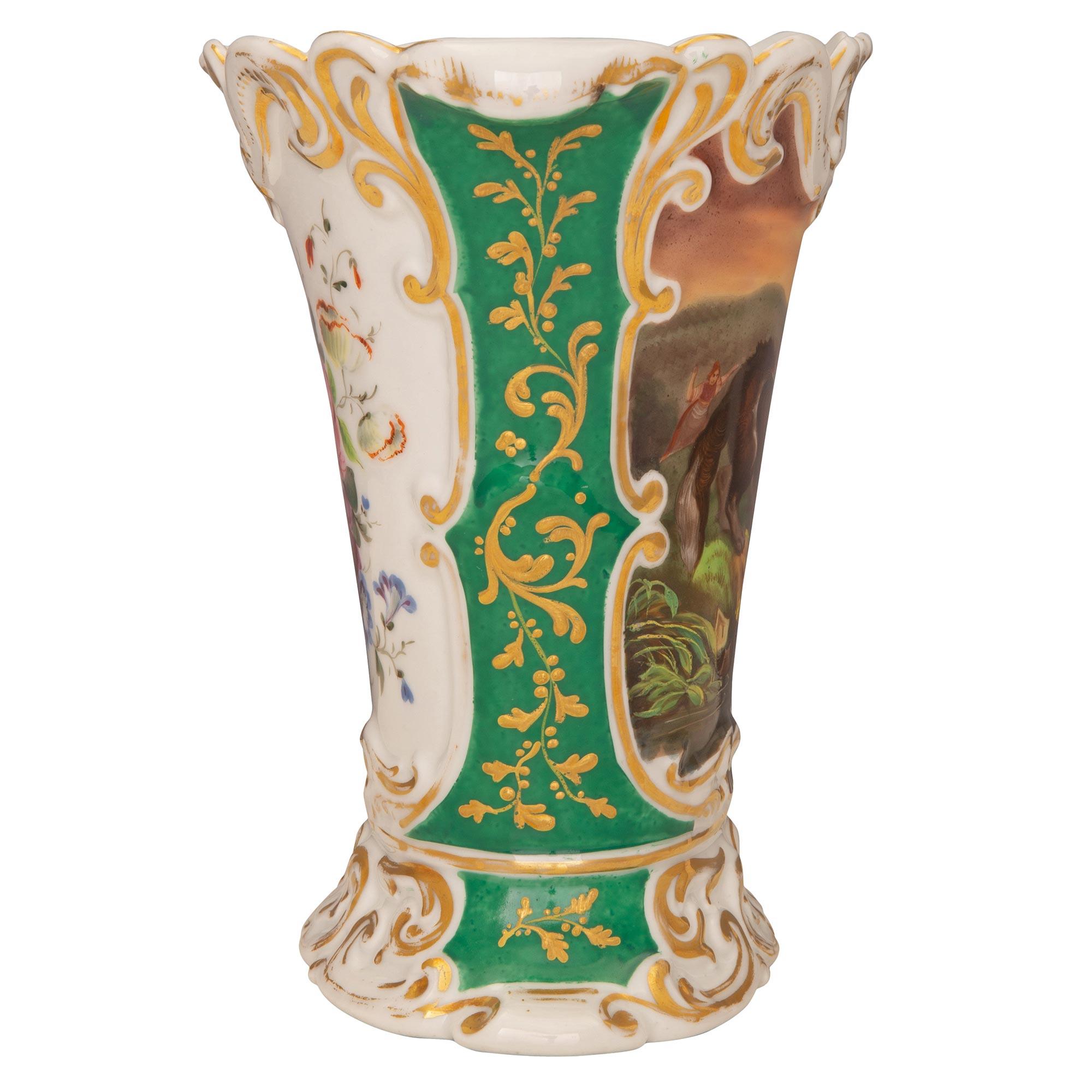 French 19th Century Louis XV St. Hand Painted Porcelain Vase For Sale 1