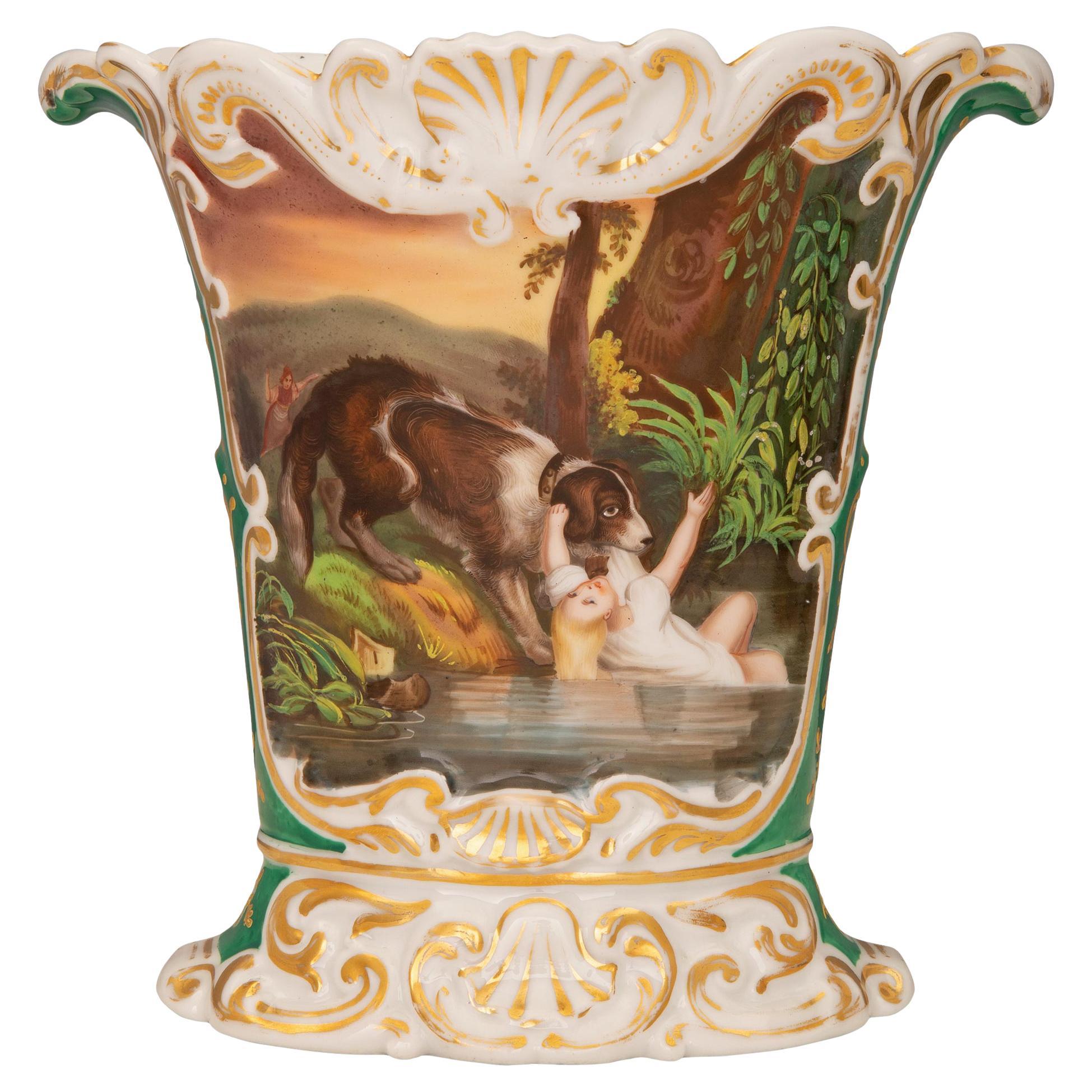 Handbemalte Porzellanvase, Louis XV.-Stil, Französisch, 19. Jahrhundert