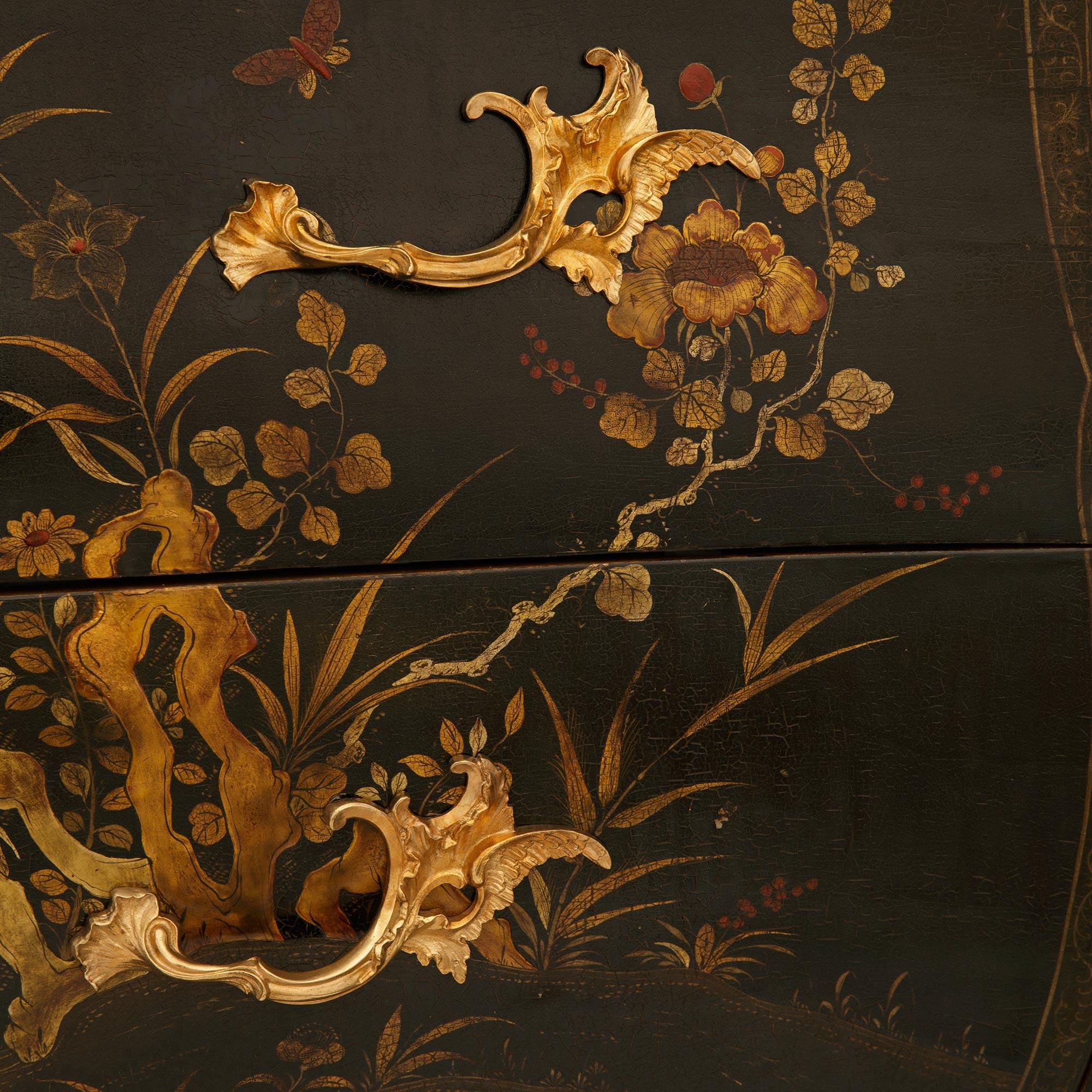 French 19th century Louis XV st. Japanese Lacquer, Ormolu and Marble commode For Sale 6