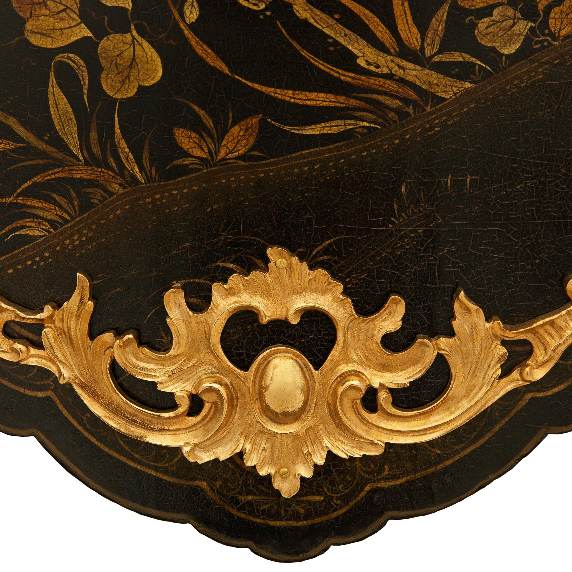 French 19th century Louis XV st. Japanese Lacquer, Ormolu and Marble commode For Sale 7