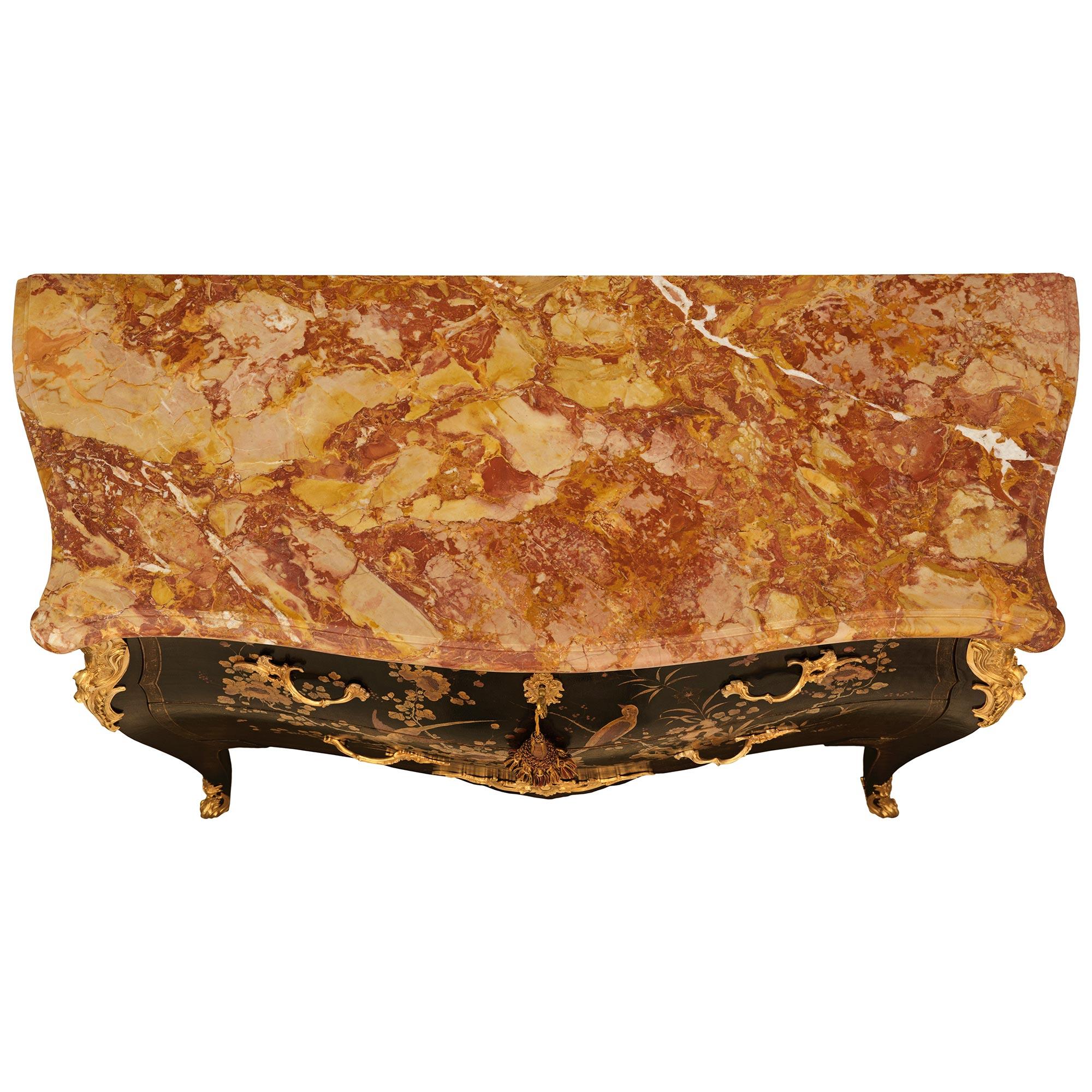 French 19th century Louis XV st. Japanese Lacquer, Ormolu and Marble commode For Sale 9