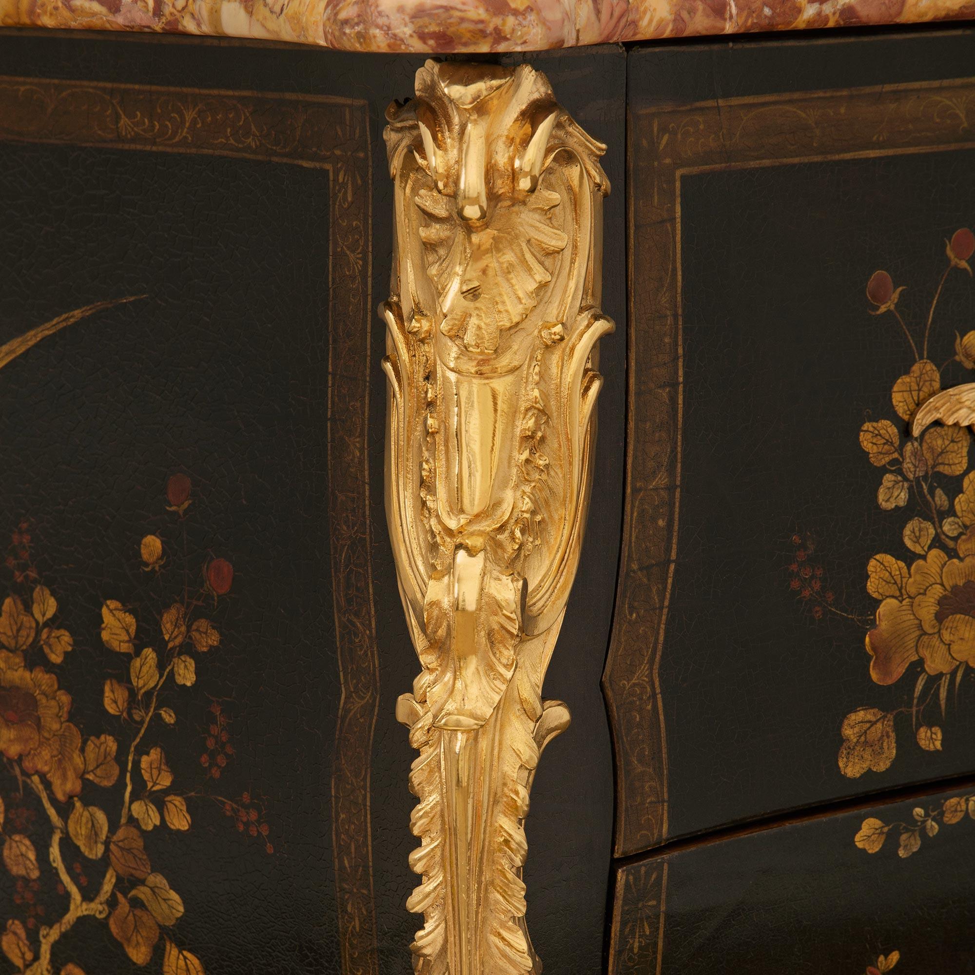 French 19th century Louis XV st. Japanese Lacquer, Ormolu and Marble commode For Sale 2