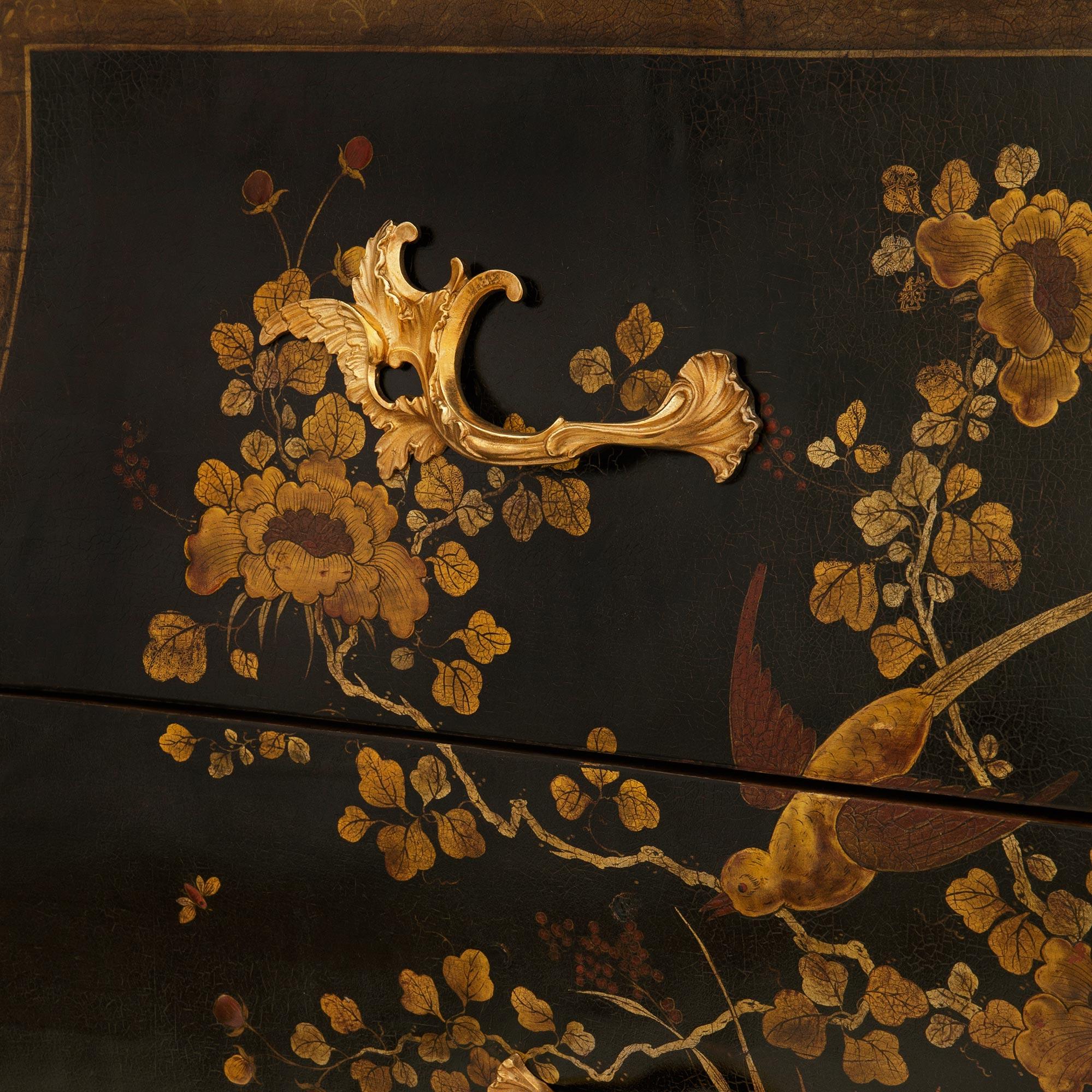 French 19th century Louis XV st. Japanese Lacquer, Ormolu and Marble commode For Sale 3