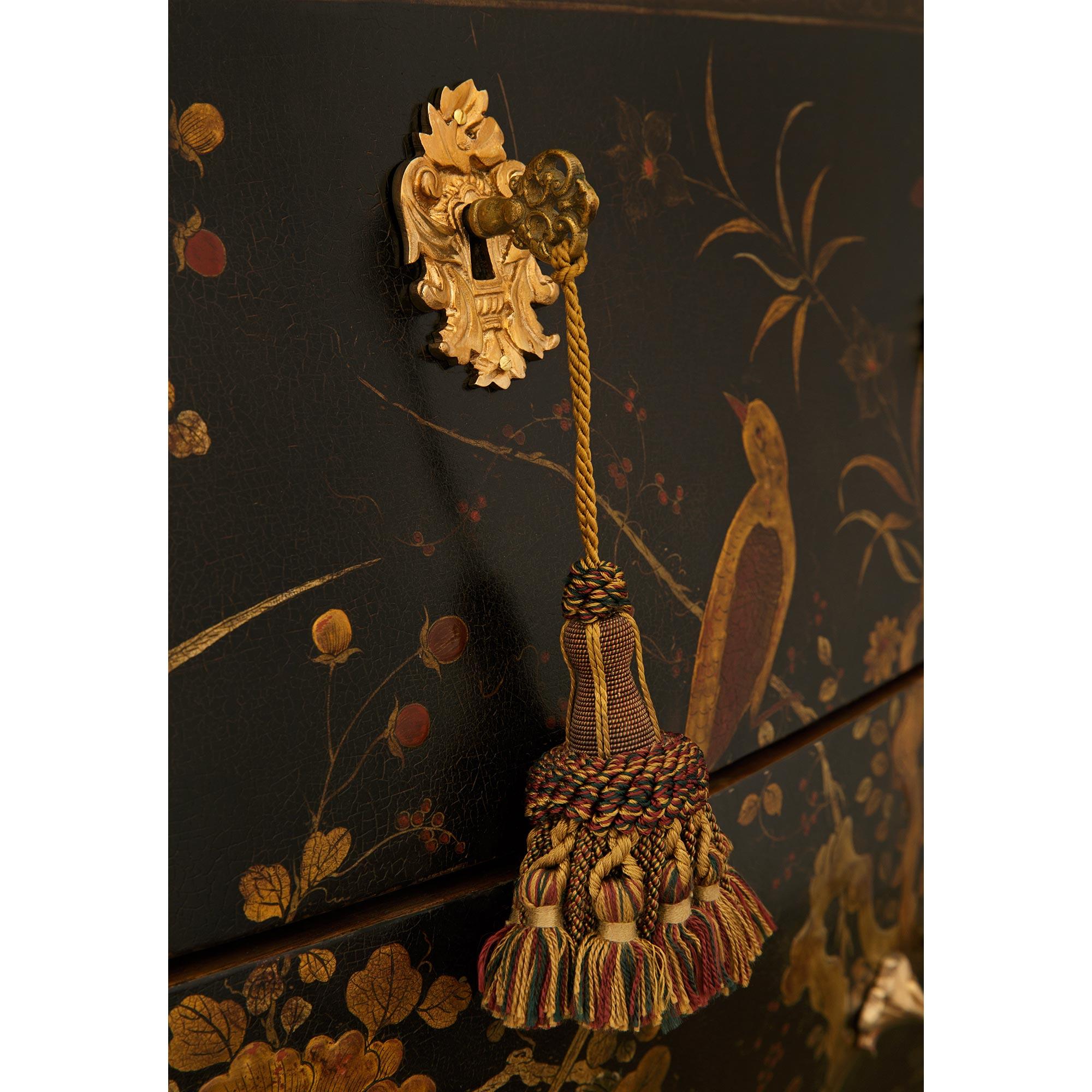 French 19th century Louis XV st. Japanese Lacquer, Ormolu and Marble commode For Sale 4