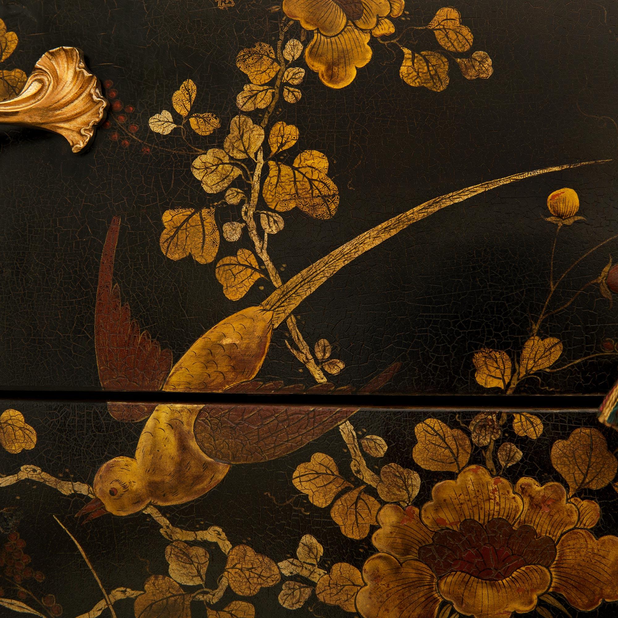 French 19th century Louis XV st. Japanese Lacquer, Ormolu and Marble commode For Sale 5