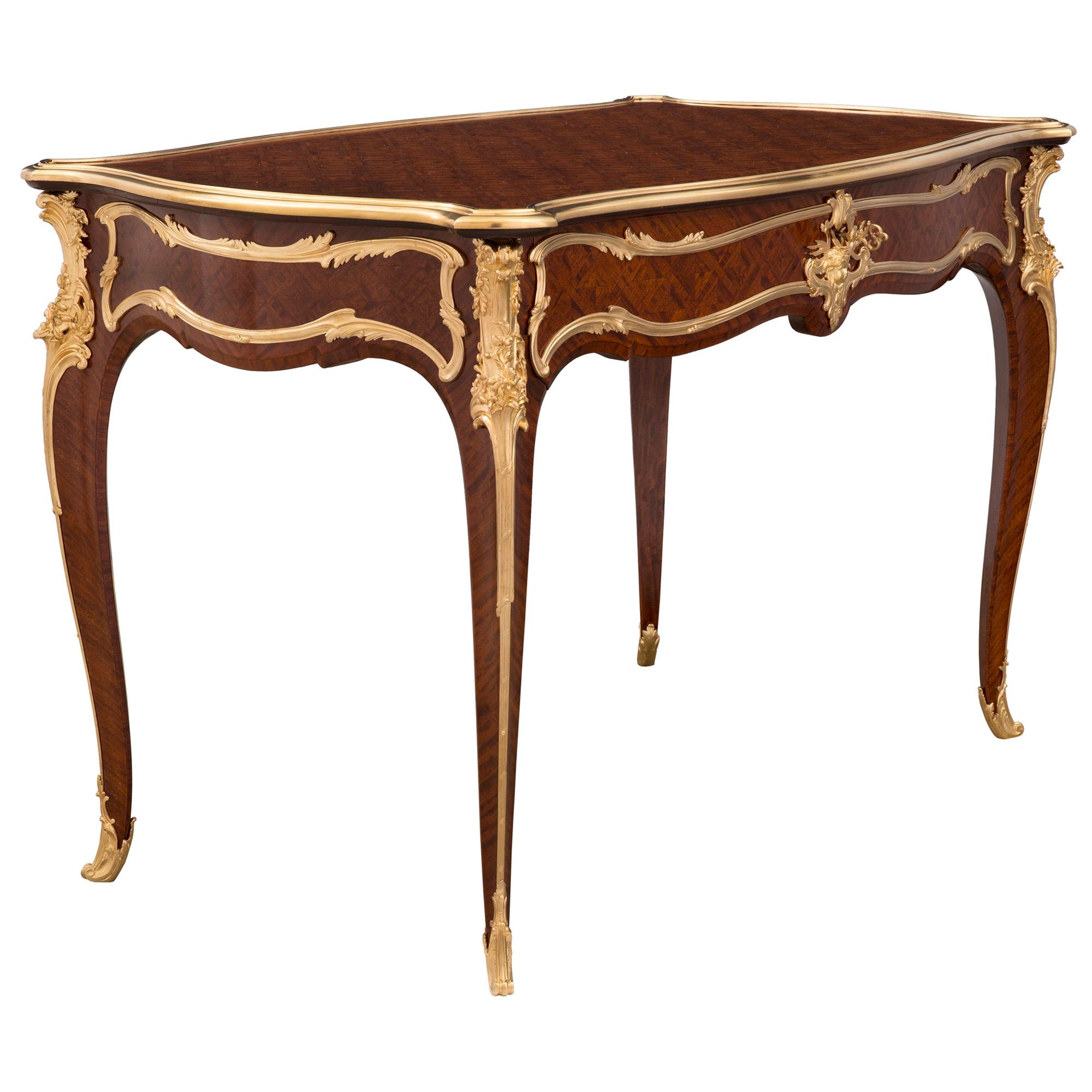 French 19th Century Louis XV St. Kingwood and Ormolu Desk, Attributed to Linke In Good Condition For Sale In West Palm Beach, FL