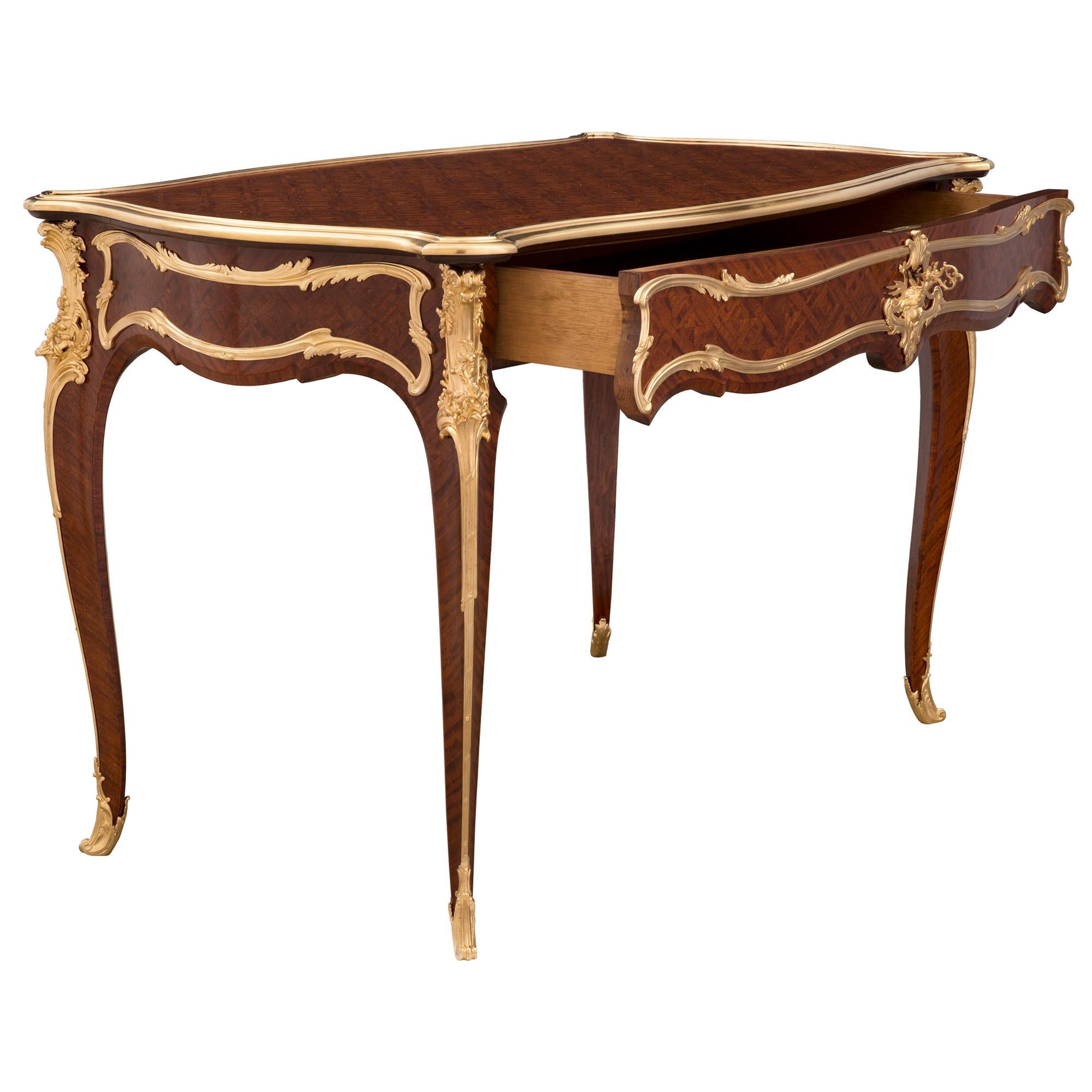 French 19th Century Louis XV St. Kingwood and Ormolu Desk, Attributed to Linke For Sale 1