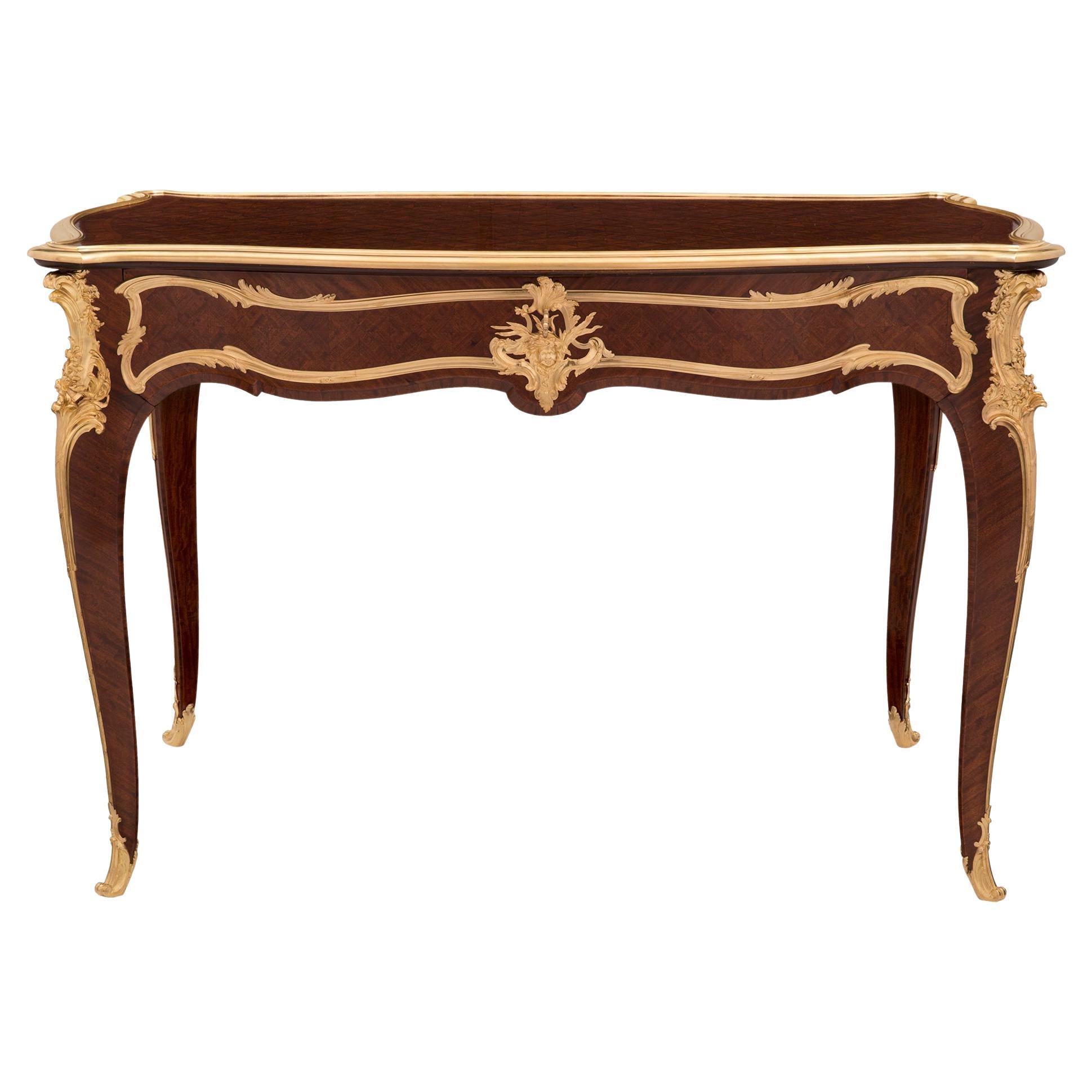 French 19th Century Louis XV St. Kingwood and Ormolu Desk, Attributed to Linke