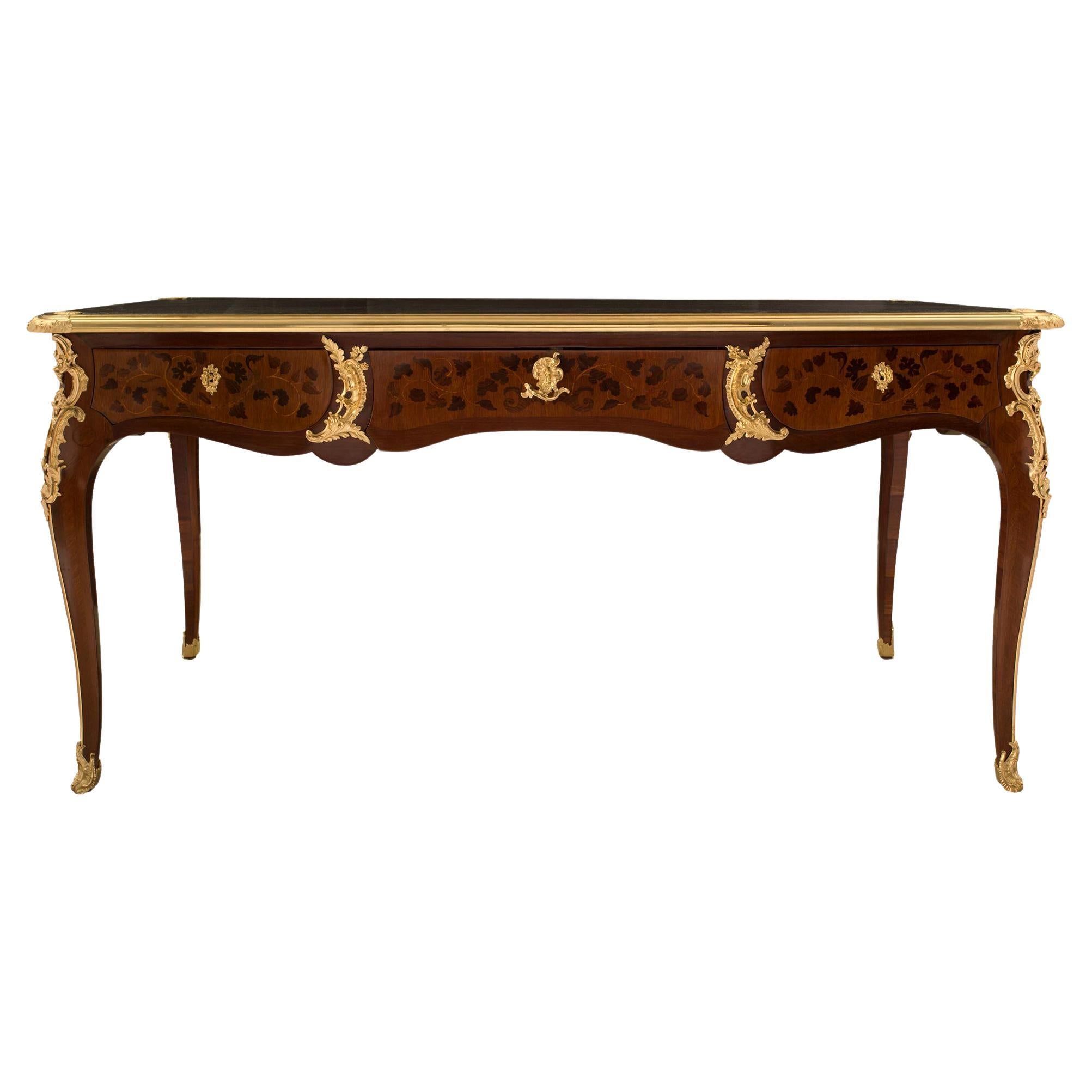French 19th Century Louis XV St. Kingwood and Ormolu Desk For Sale