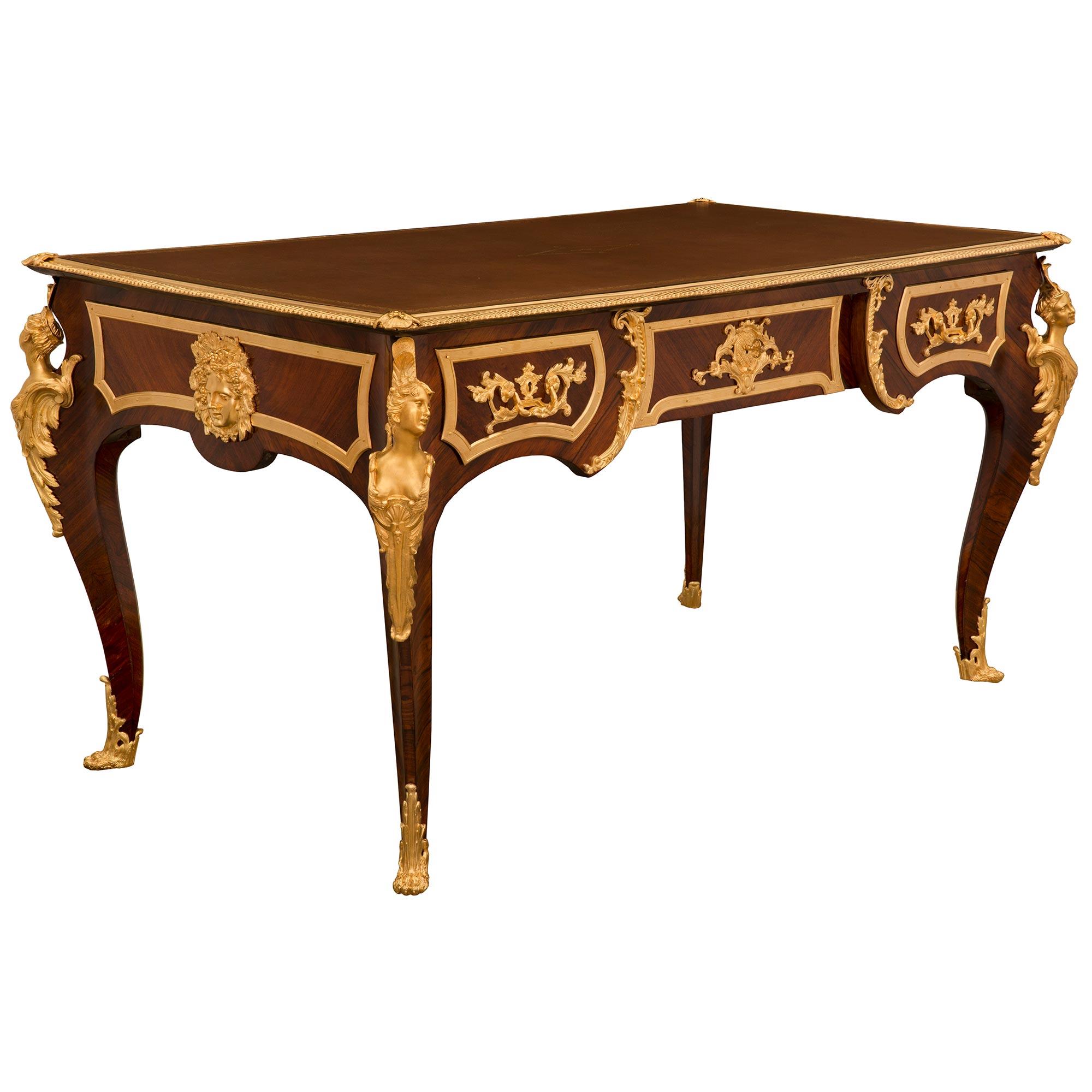 French 19th Century Louis XV St. Kingwood and Ormolu Desk Possibly by François L In Good Condition For Sale In West Palm Beach, FL