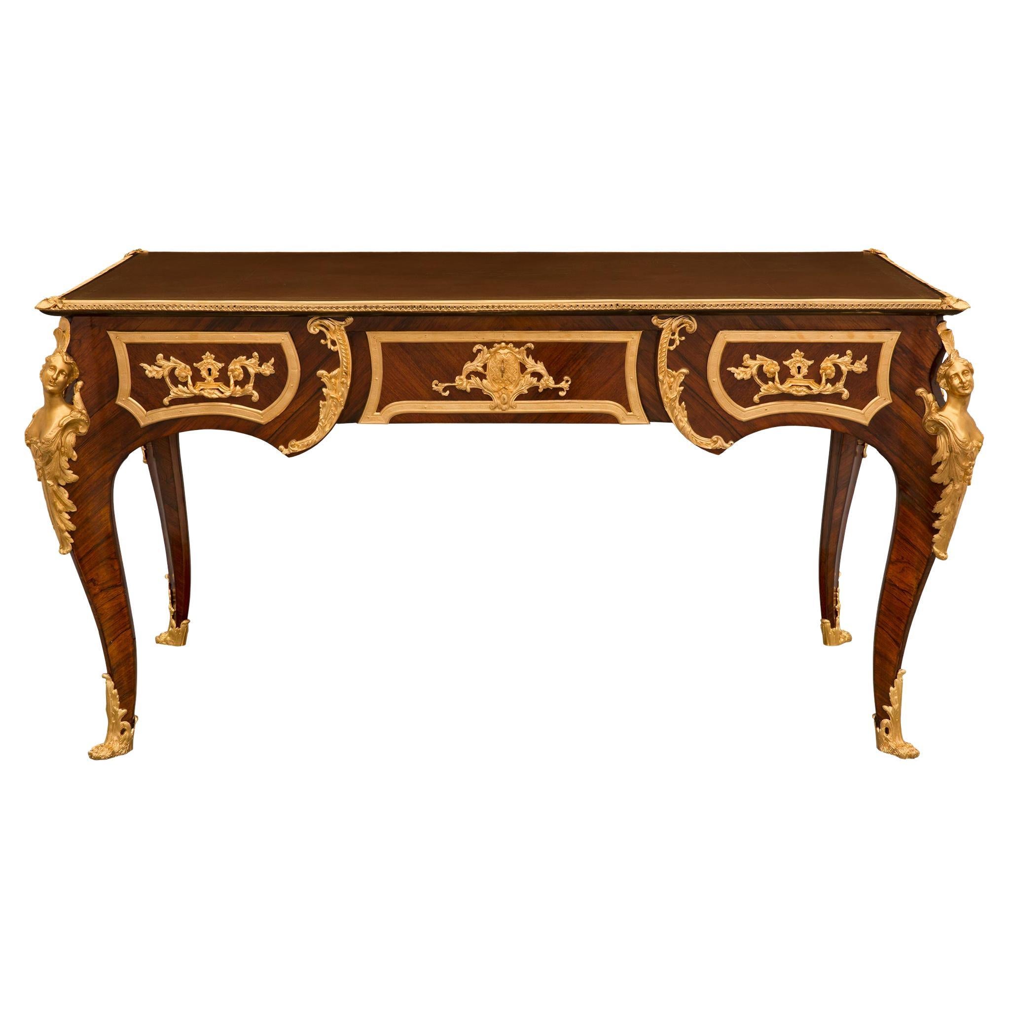 French 19th Century Louis XV St. Kingwood and Ormolu Desk Possibly by François L