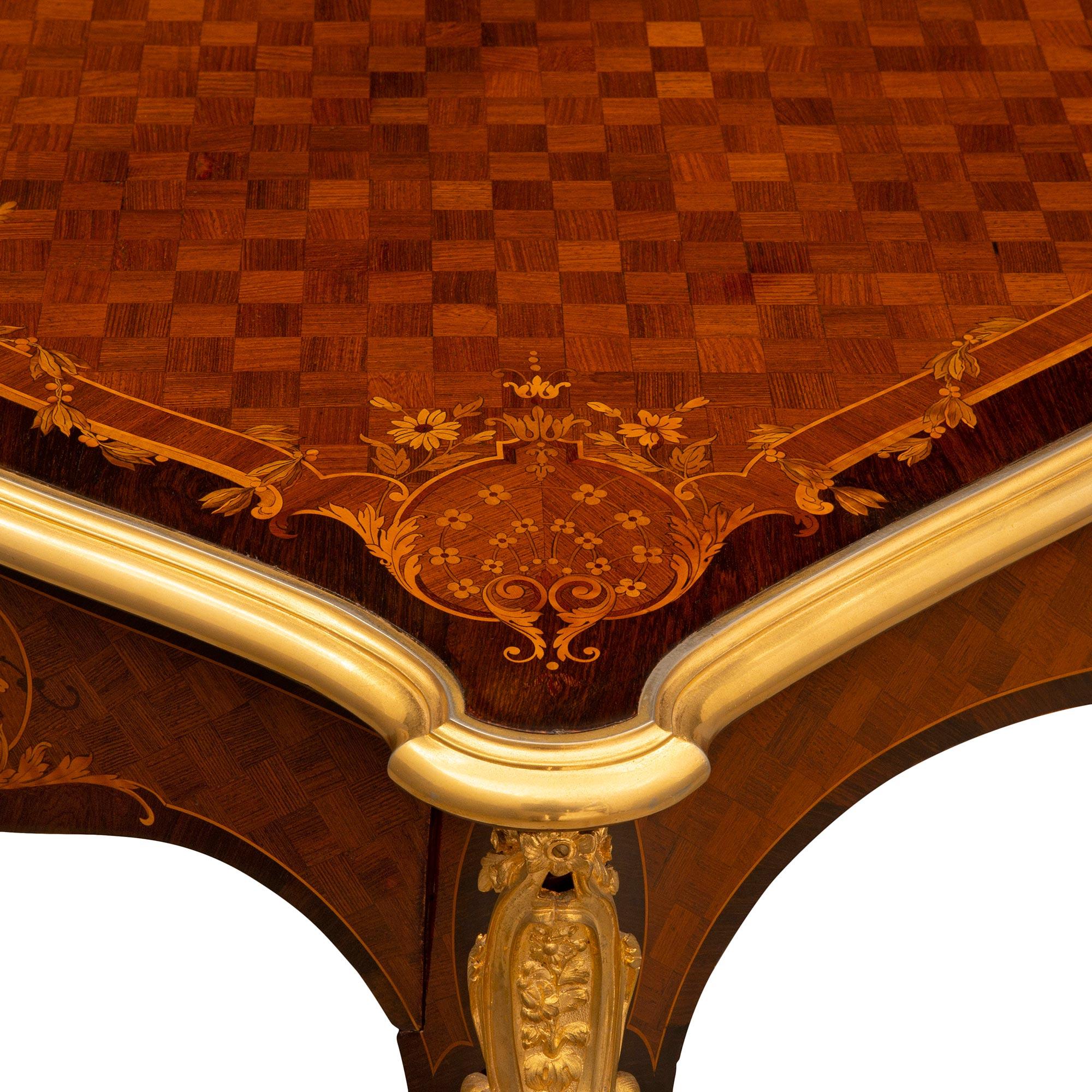 French 19th Century Louis XV St. Kingwood, Exotic Wood And Ormolu Center Table For Sale 4