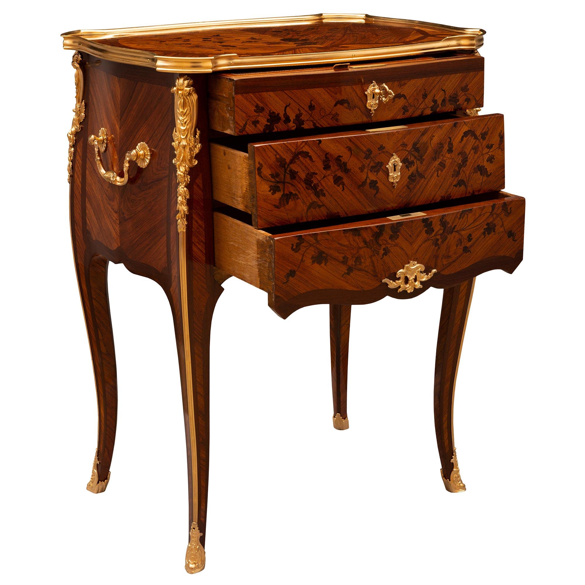 French 19th Century Louis XV St. Kingwood, Exotic Wood and Ormolu Side Table For Sale 1