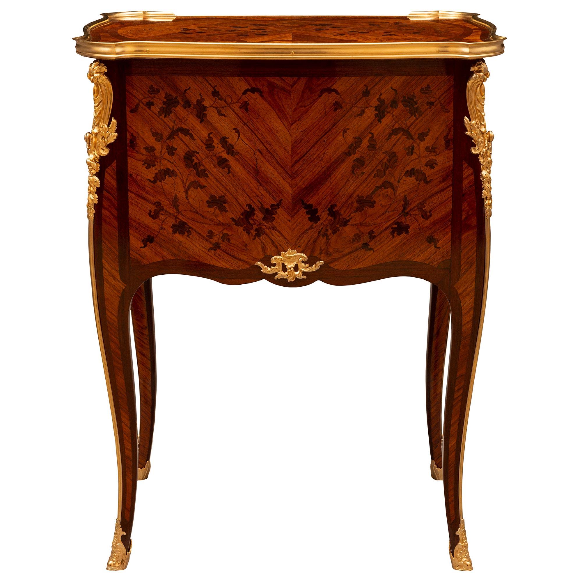 French 19th Century Louis XV St. Kingwood, Exotic Wood and Ormolu Side Table For Sale 3